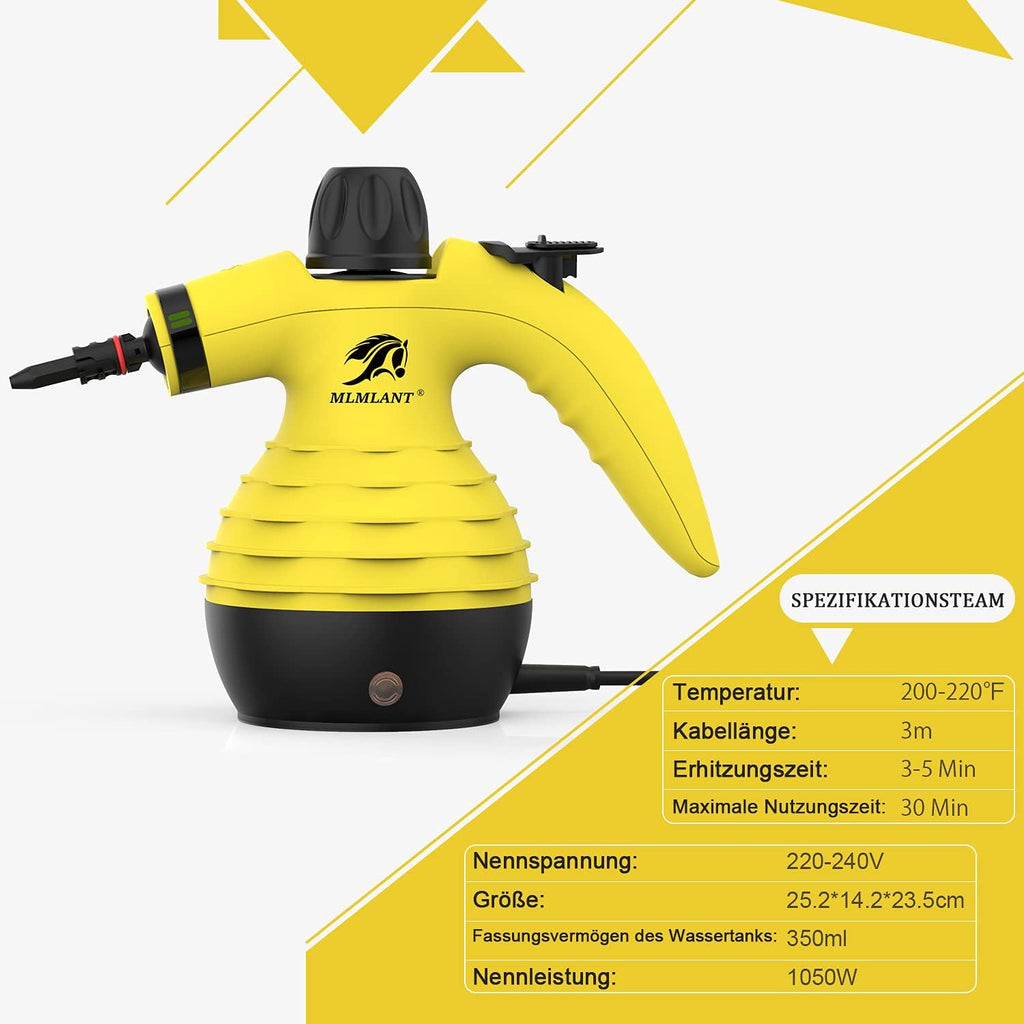 MLMLANT Handgert Dampfreiniger 350ML Wassertank mit Handdampfreiniger Druck mit 9-teiliges Zubehr für, Teppiche,Vorhnge,Autositze,Küche,olstermbel Kleines,Sofa, Steam Cleaner,Dampfente
