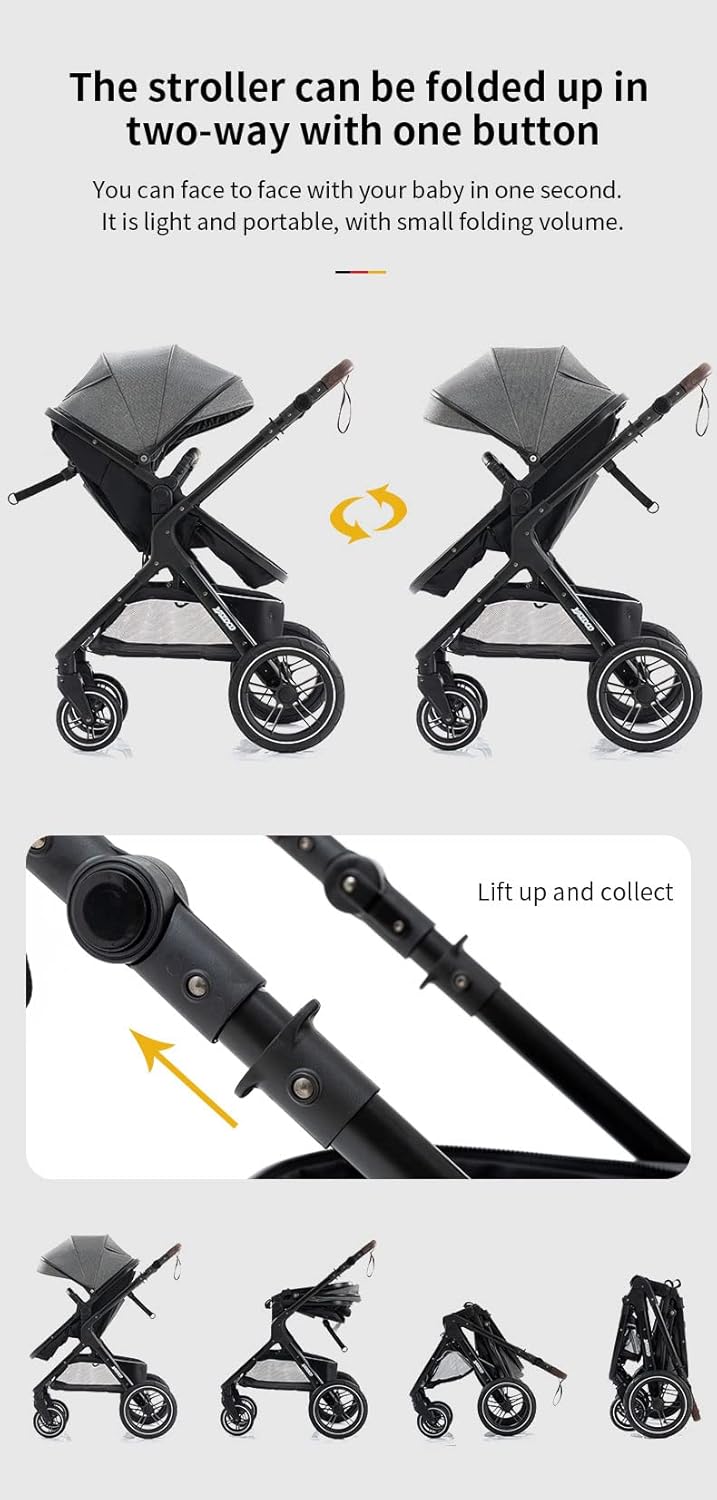 YAZOCO kinderwagen, kinderwagen 3 in 1 Kombikinderwagen reisesysteme mit Moskitonetz Regenschutz Fußsack, Zusammenklappen, Liegeposition