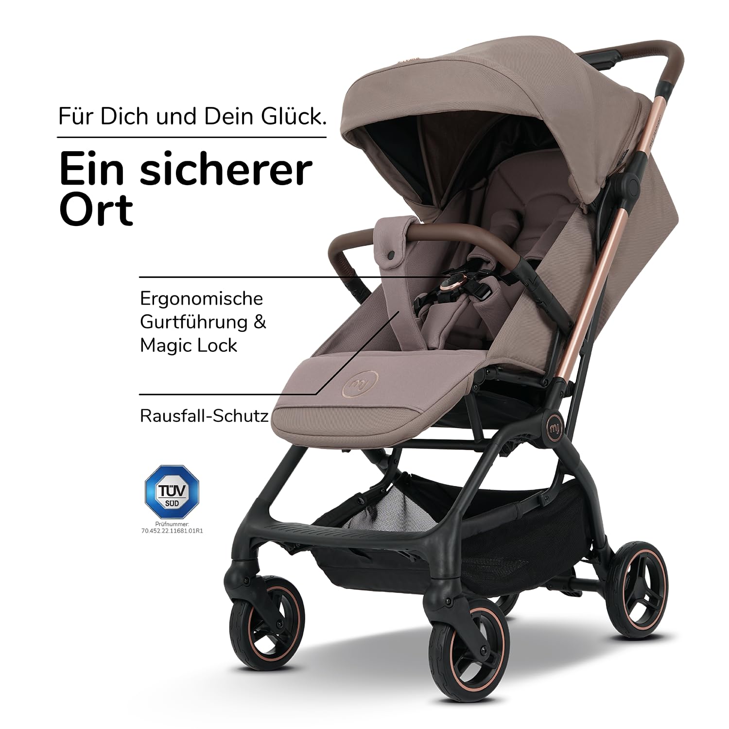 my junior® Buggy PICO³ | bis 22kg | Einhand AutoFold-Klappmechanismus | Ergonomische Liegeposition nach IGR e.V. | großes Sonnenverdeck UV50+ | Handgepäckmaß | 2 Belüftungsfenster Hazel - Black