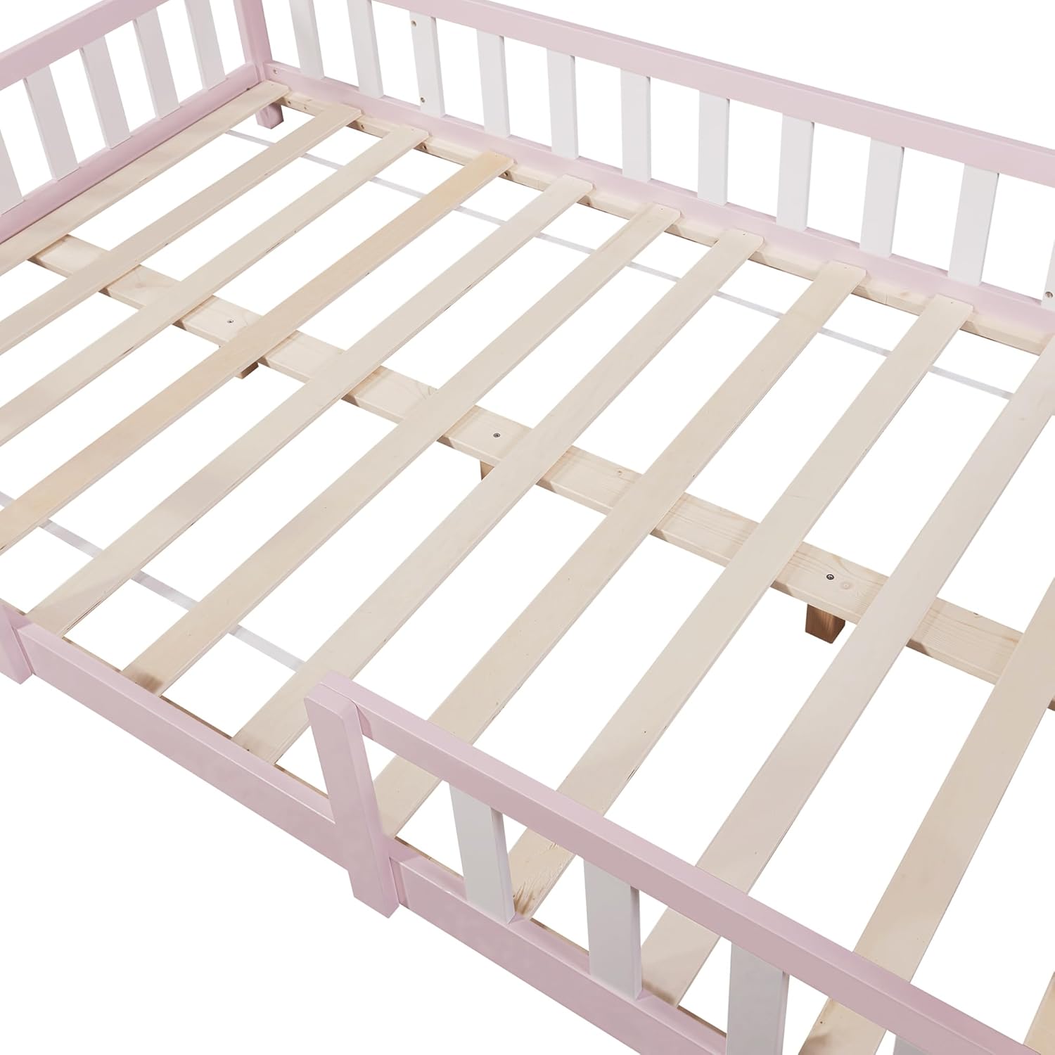 [en.casa] Letto per bambini Sisimiut a capanna 80 x 160 cm con protezione anticaduta letto in legno per bambini letto a terra rete a doghe in legno di pino Bianco opaco