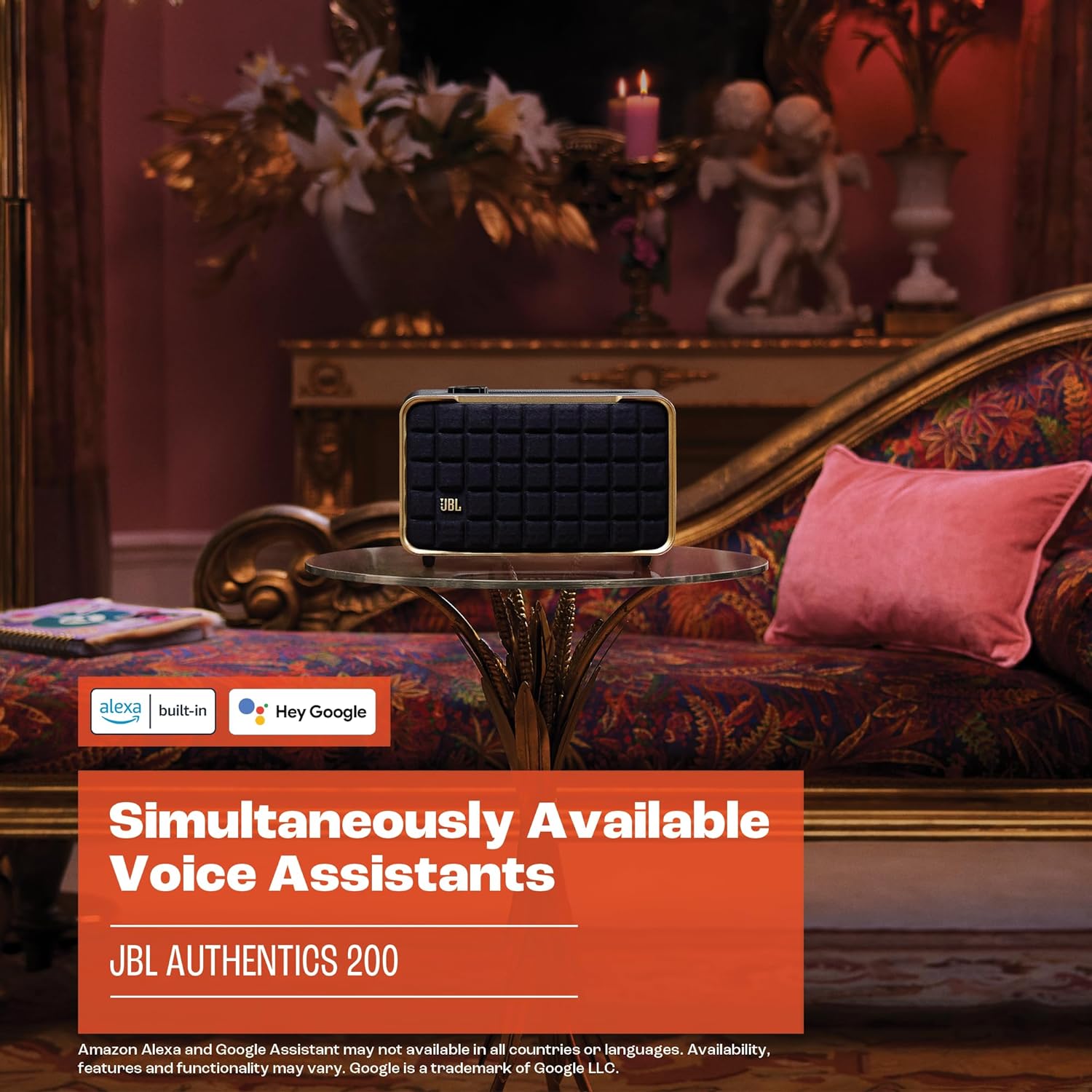 JBL Authentics 200 Smart Home Altoparlante – Cassa Bluetooth dal design retrò anni '70 – Con griglia Quadrex, Google Assistant, Alexa, AirPlay e JBL One App – Nero
