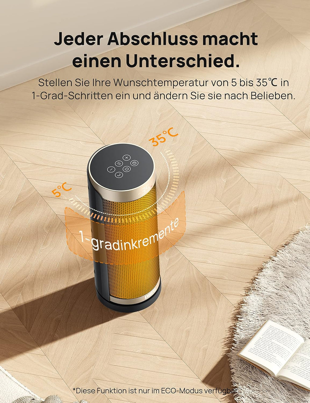 Dreo Heizlüfter Energiesparend, PTC Keramik Heizlüfte Leise, 70° Oszillierend Elektroheizung mit Fernbedienung, 12-Std-Timer, 3 Modus 3 Geschwindigkeit, berhitzungs-Kippschutz, Solaris Slim H3