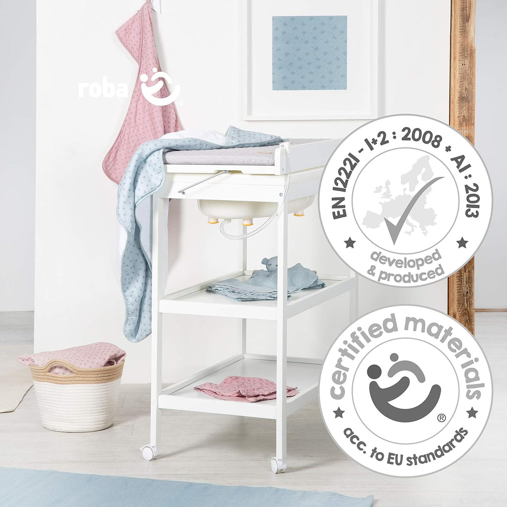 roba Fasciatoio da Bagno Combinato + Materassino Fasciatoio Style grigio - Fasciatoio Mobile Combinato con Vasca Integrata - con piano fasciatoio estraibile - Legno bianco
