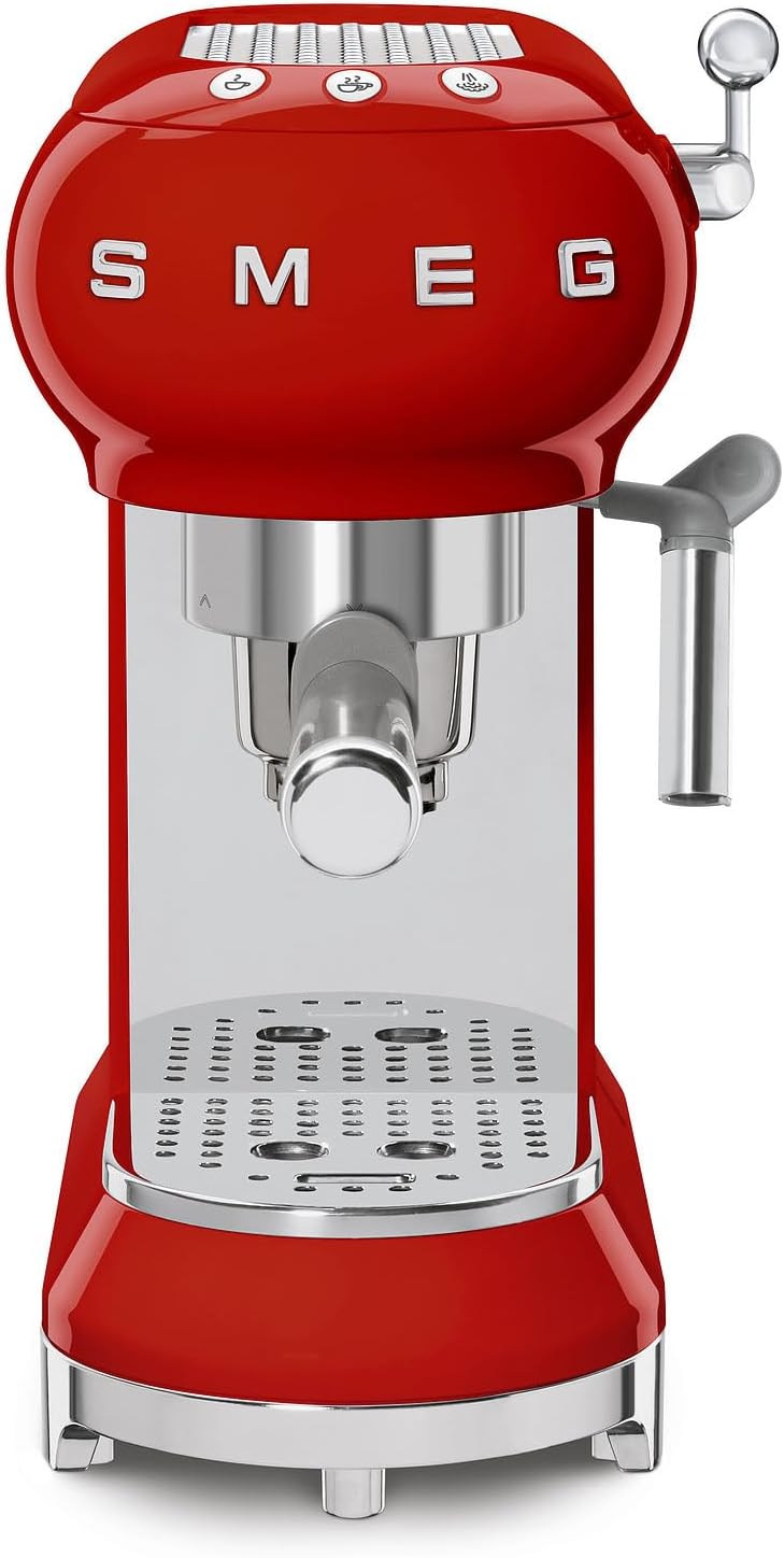 Smeg, ECF01WHEU Macchina da Caffè Espresso Manuale, Sistema Cappuccino, Thermoblock, Alloggiamento Tazze Grandi e Funzione Doppio Caffè, Serbatoio Acqua 1 l, Dimensioni Compatte, 1350W, Bianco