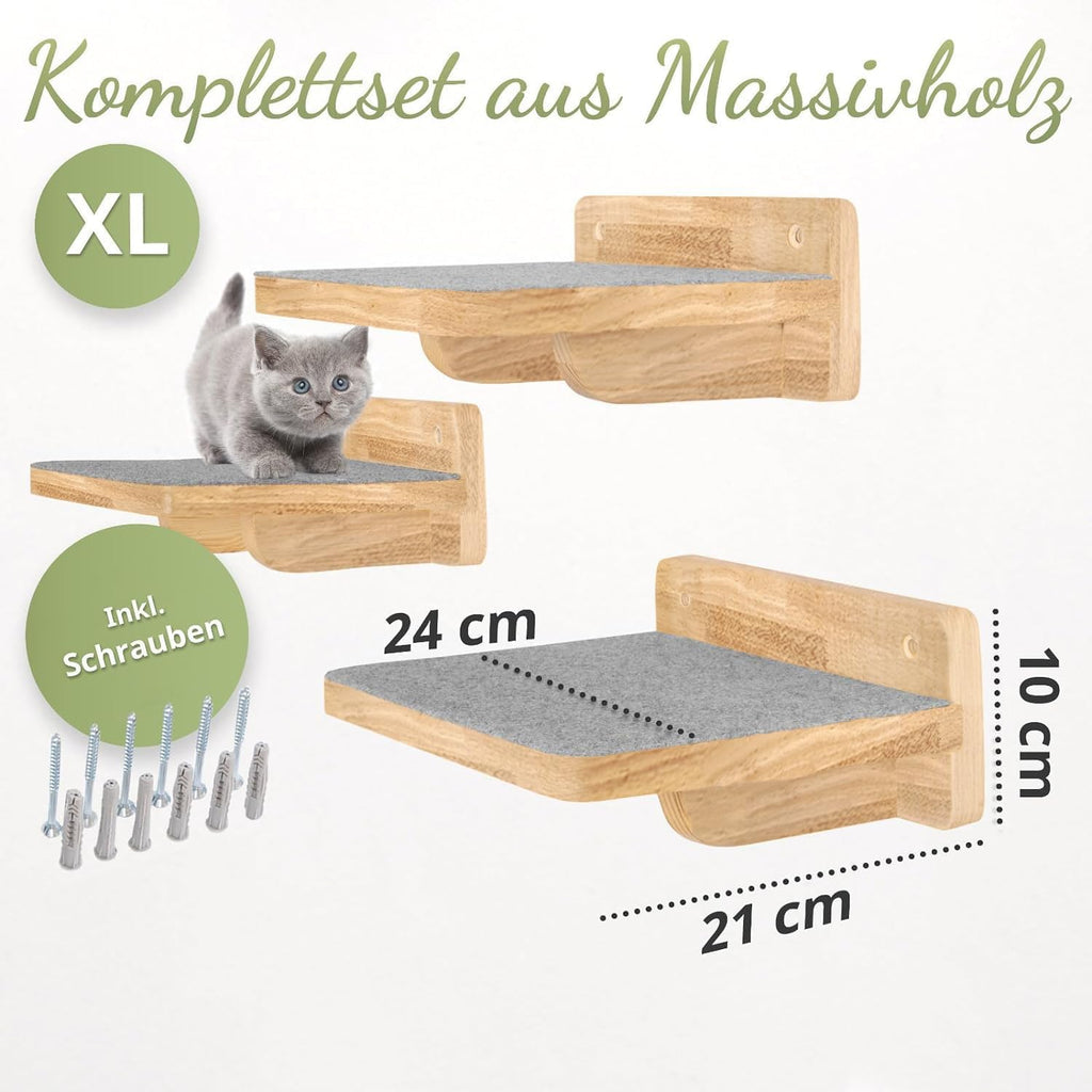 WOOWOOD Katzen-Wandkletterwand | 3-teiliges Katzenleiter-Set | Wandleitern für Katzen | Katzenkletterwand-Set | Katzenleiter | Wandklettern für Katzen | Katzenlaufsteg | Wandklettern für Katzen