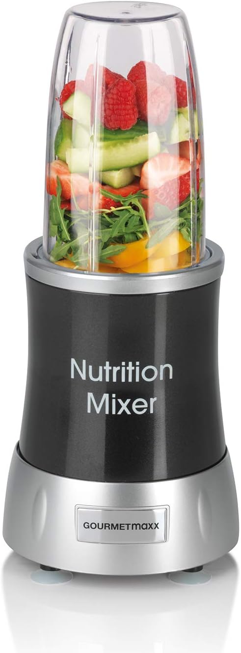GOURMETmaxx Frullatore per Smoothie e Frullatore a Immersione Set da 18 pezzi - 400W | Frullatore Elettrico da 750ml, Mixer con 4 Bicchiere To-Go, 2 Lame, Spremiagrumi, Piedistallo e Coperchio | Lavabile in Lavastoviglie, a Prova di Perdite e Senza BPA