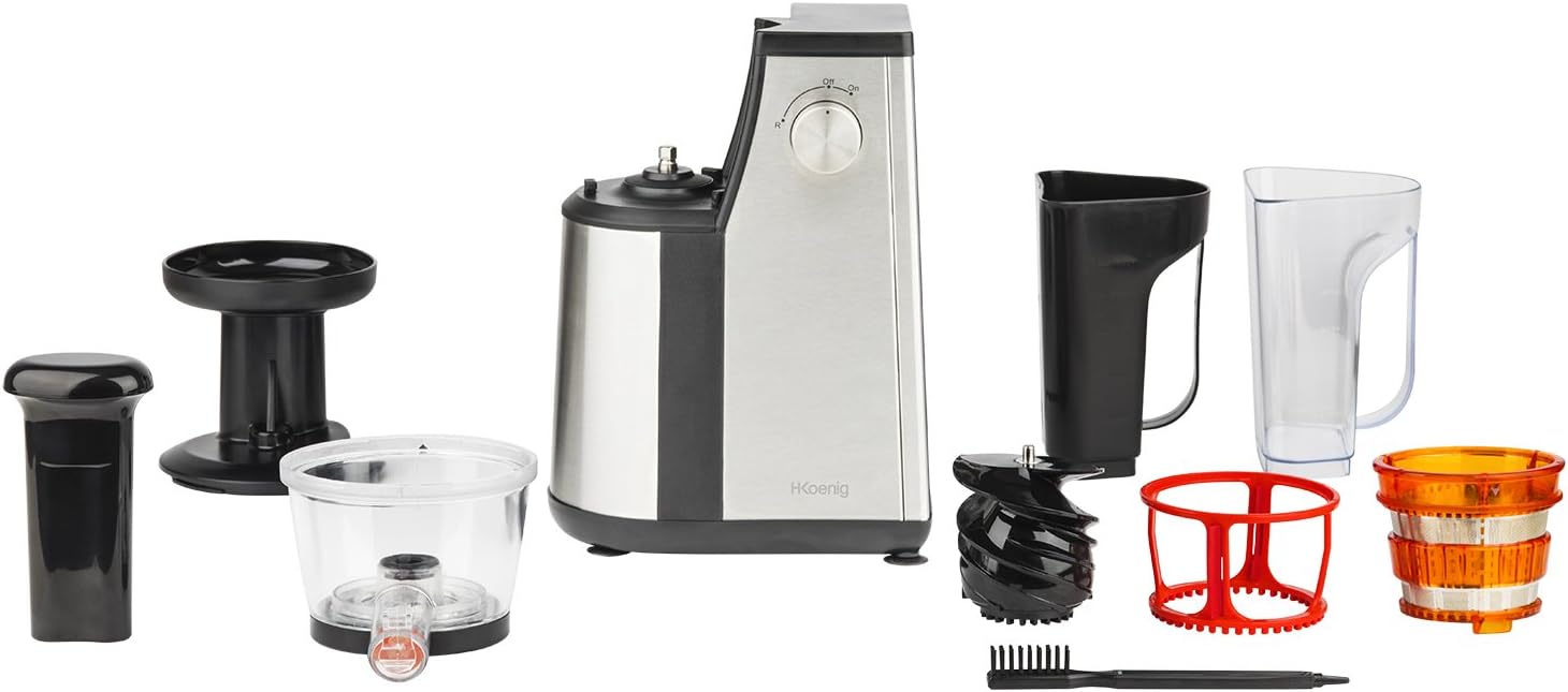 H.Koenig GSX22 Estrattore di succo / 1 L / 3 diversi filtri per sorbetto, succo denso, succo sottile / Contenitore per la polpa / Lavabile in lavastoviglie / Acciaio inossidabile /, Nero