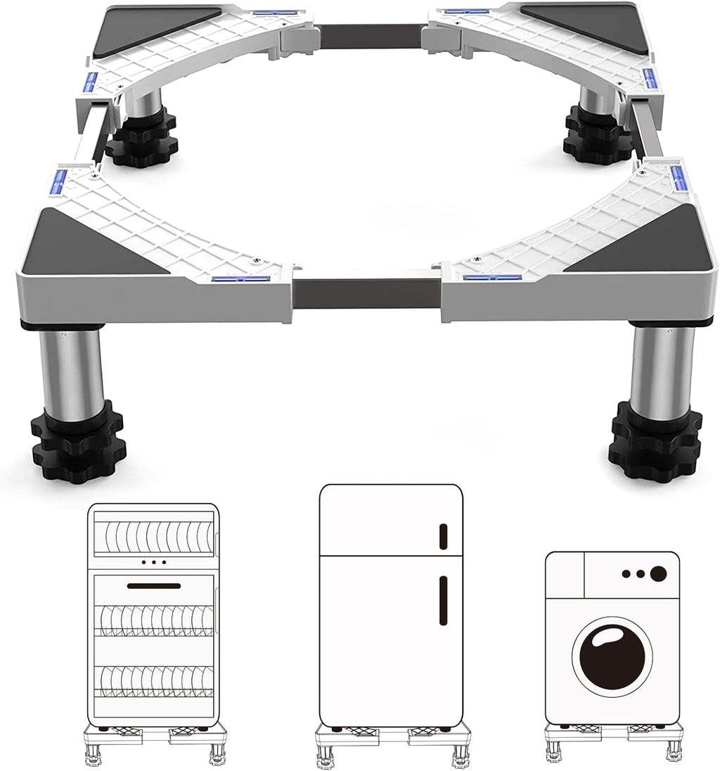 DEWEL Base Regolabile per Lavatrice, Carico Massimo 300KG, Supporto Piedistallo per Asciugatrice, Frigorifero, Congelatore, Larghezza 45-65cm, Altezza 18–22cm, Bianco