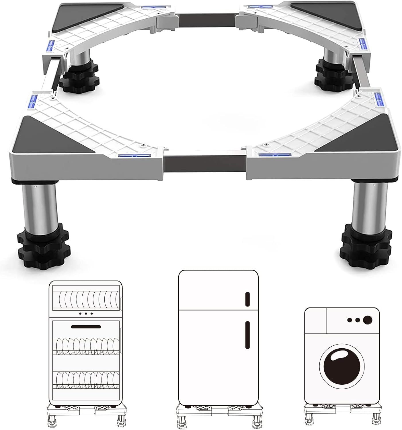 DEWEL Base Regolabile per Lavatrice, Carico Massimo 300KG, Supporto Piedistallo per Asciugatrice, Frigorifero, Congelatore, Larghezza 45-65cm, Altezza 18–22cm, Bianco