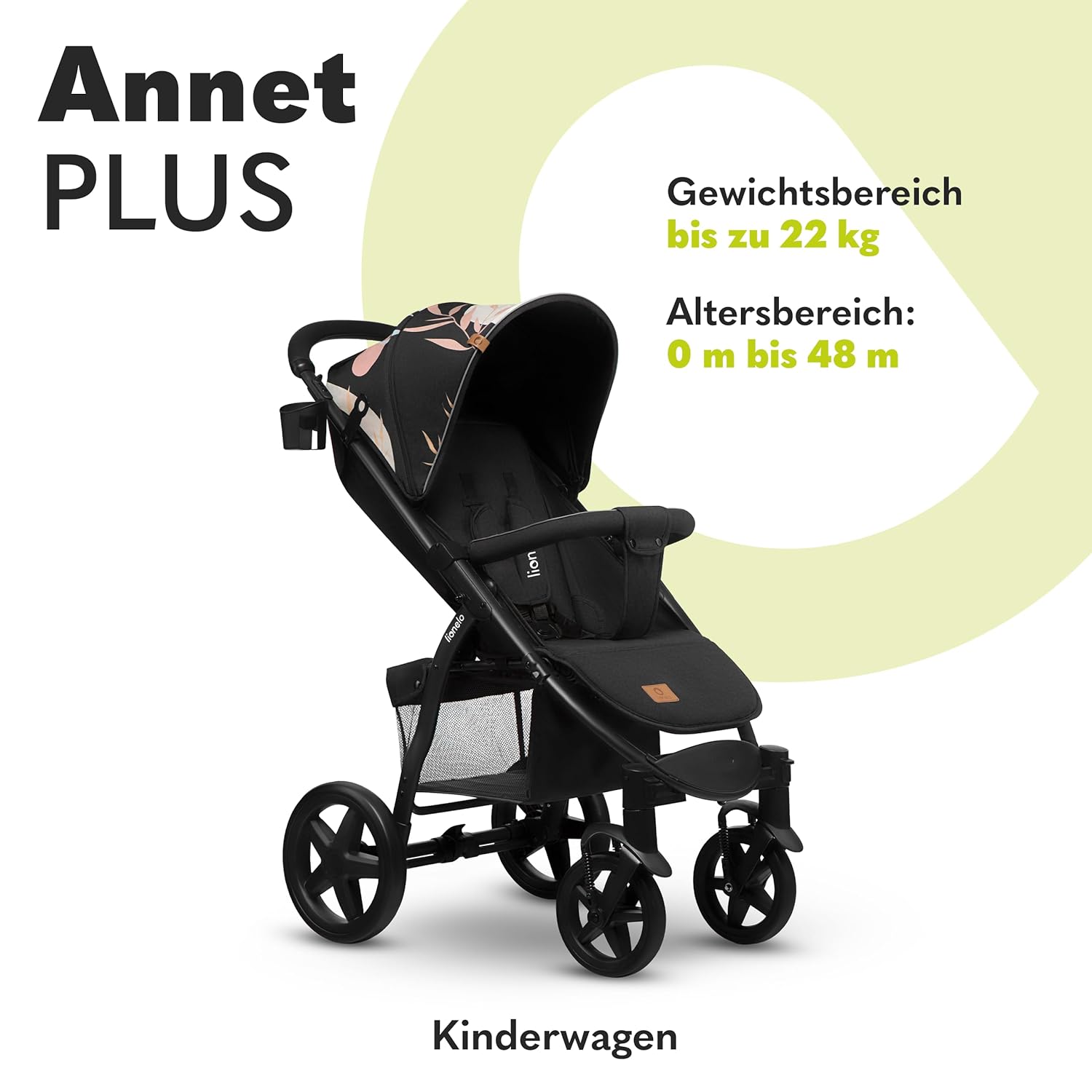LIONELO Annet Buggy fino a 22 kg con funzione reclinabile, passeggino compatto richiudibile con accessori, ruote in schiuma EVA, zanzariera, coprigambe, portabevande, cestino (Golden Moments, Tour)