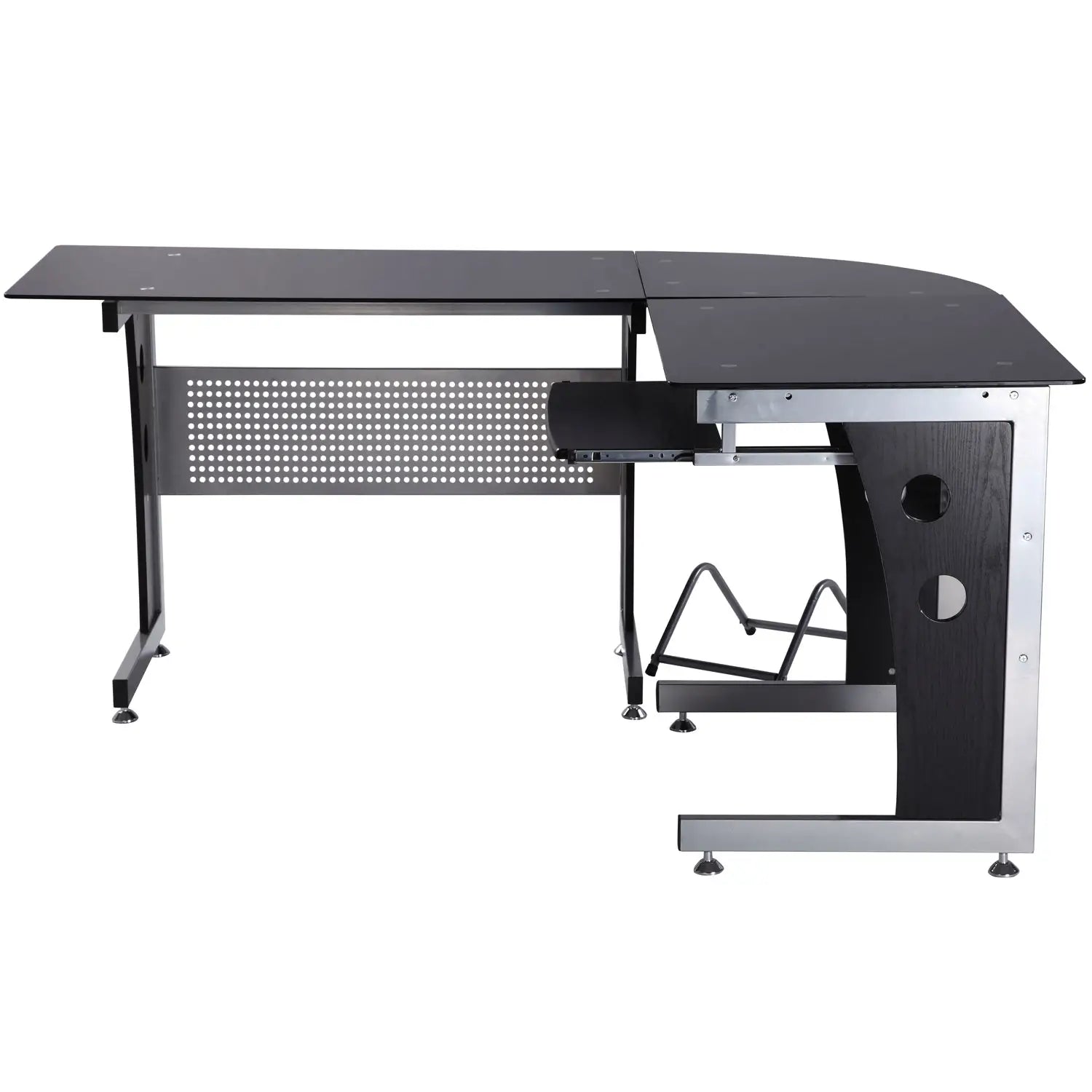 HOMCOM Scrivania angolare a L con vassoio per tastiera e supporto per PC tower