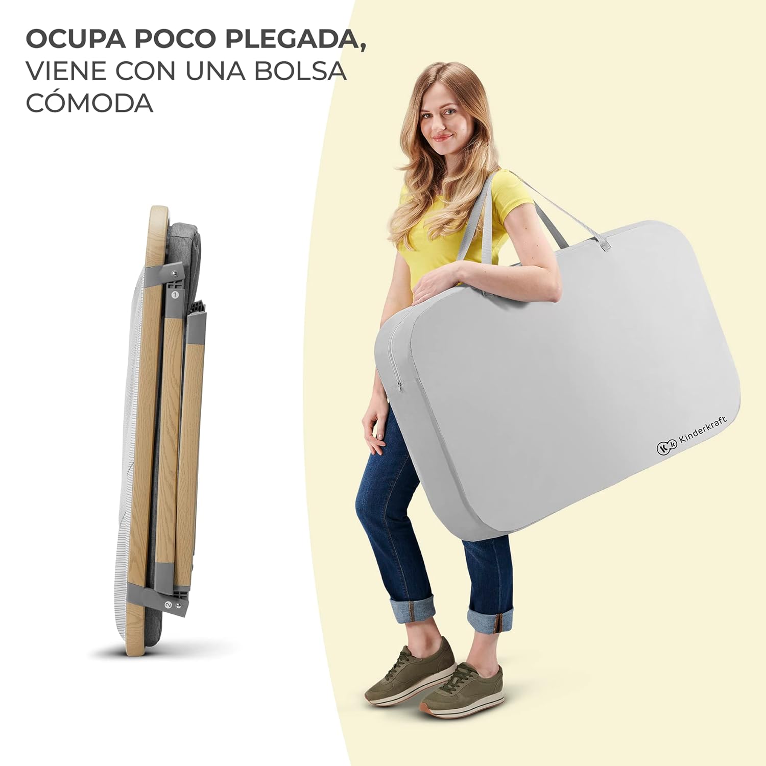 Kinderkraft Culla da Viaggio 4 in 1 SOFI, Culle per Bambini, Lettino, Lettino da Affiancare al Letto, Lettino da Viaggio con Accessori, con Funzione Box, Design Moderno, Dimensioni Ridotte da Piegato, Grigio