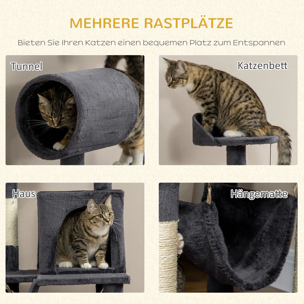 PawHut Tiragraffi Mobili per Gatti con Casetta Amaca Giochi