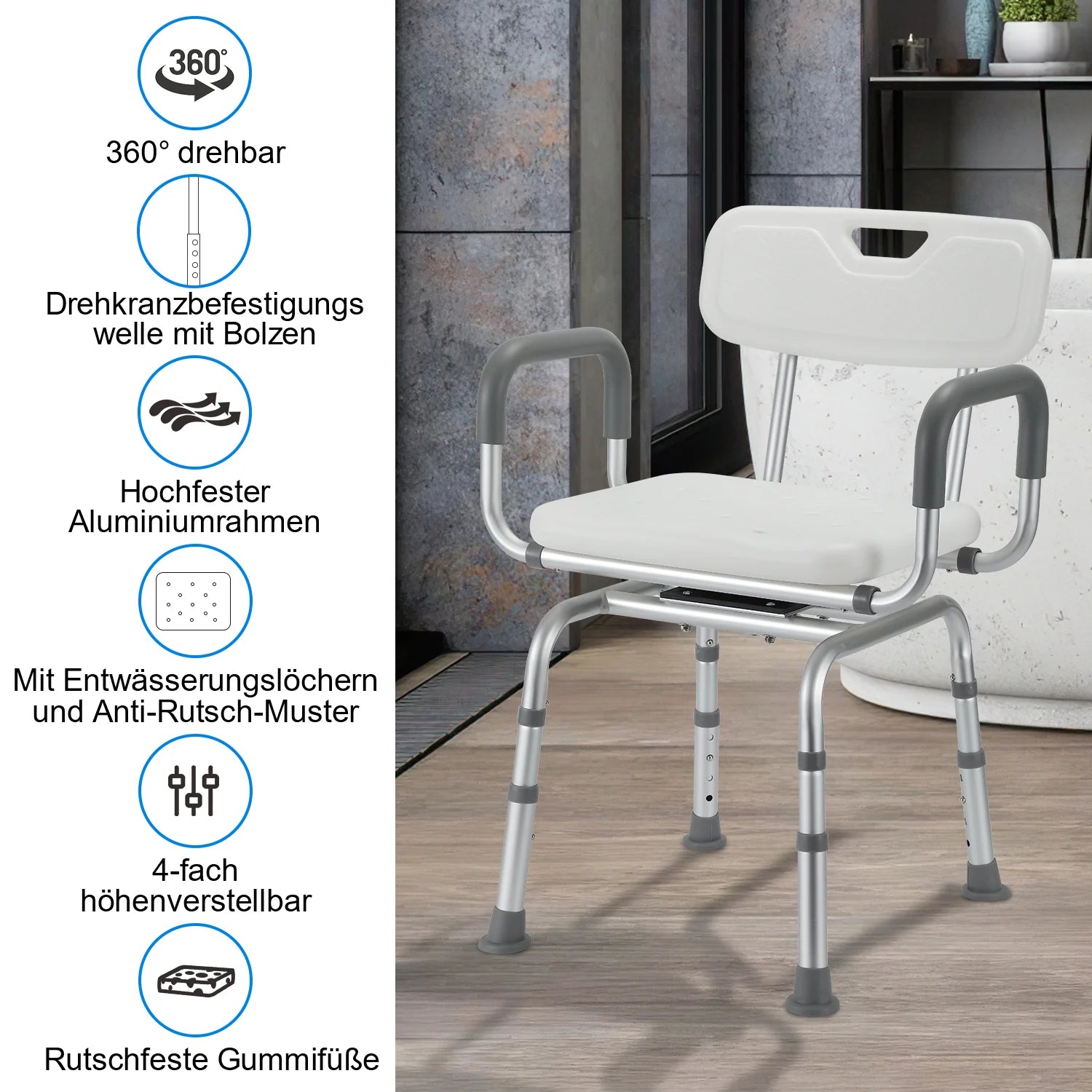 Sonnewelt Sgabello da doccia, sedile doccia girevole a 360°