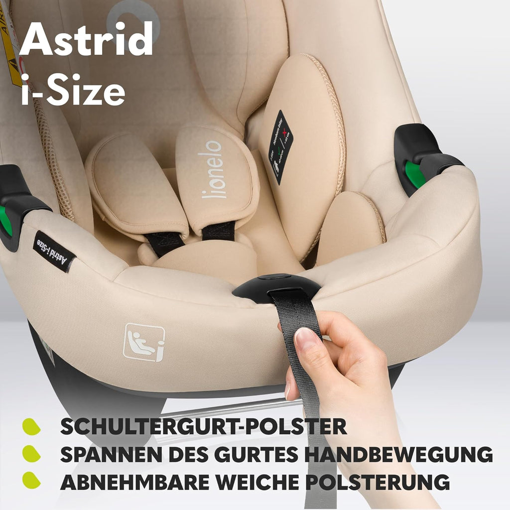 LIONELO ASTRID i-Size SET Seggiolino Auto con Base 40-87 cm Ovetto ISOFIX, Cinture a 3 Punti, Protezione Laterale, Riduttore Dri-Seat, i-Size R129