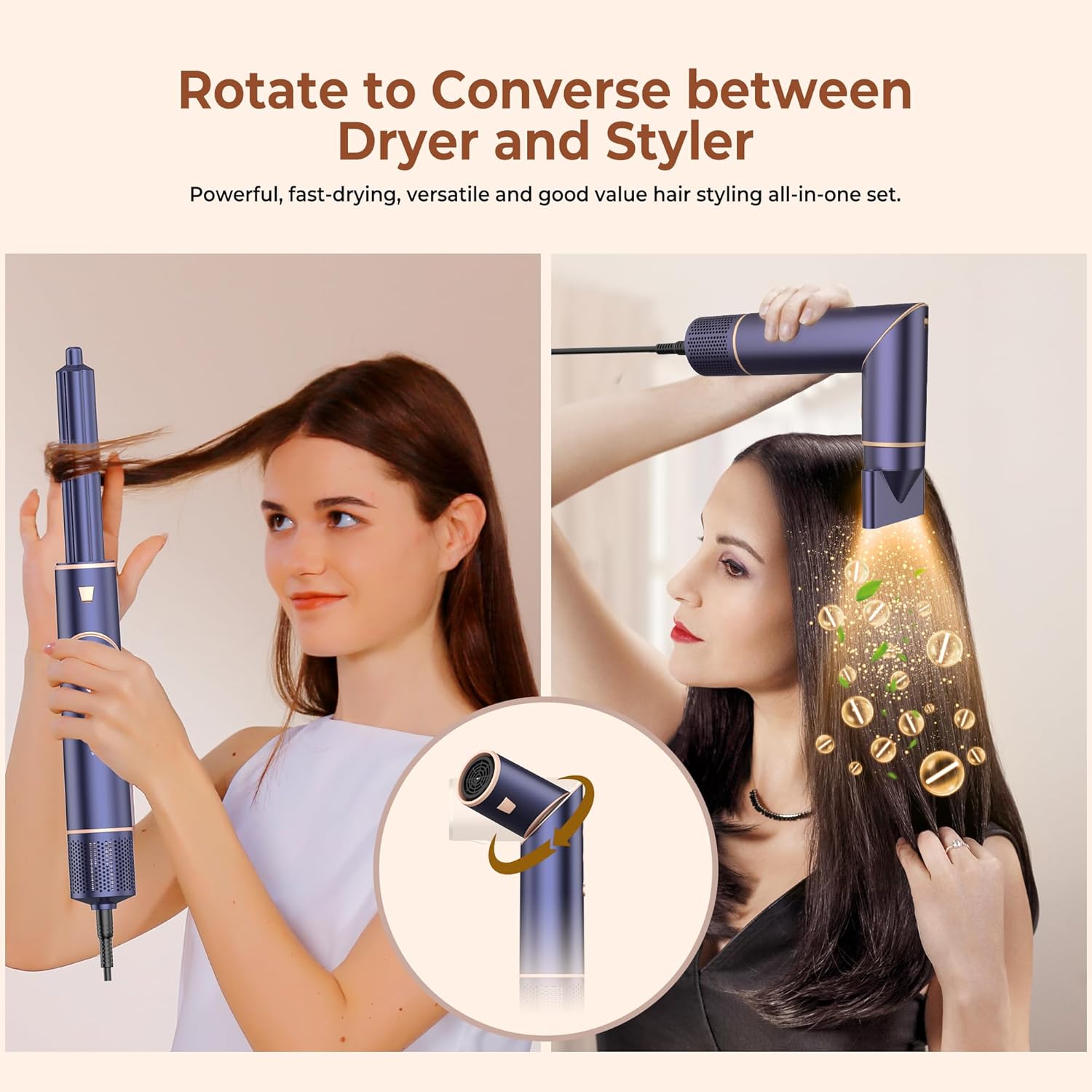 UKLISS 7 in 1 Pro Airstyler & Ionen Föhn [110,000RPM] High-speed Haartrockner Ionen Hair Dryer, mit Heißluft Lockenwickler Thermal Brush Haarglätterbürste Warmluftbürste Föhnbürste, 1200W/Blau