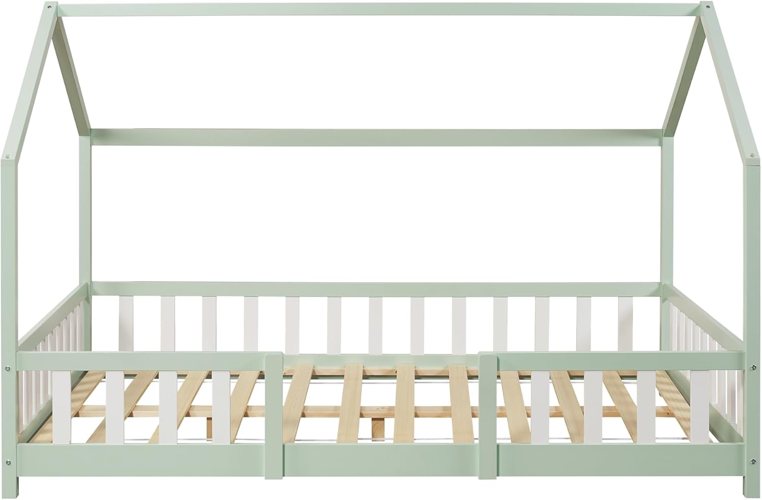 [en.casa] Letto per bambini Sisimiut a capanna 80 x 160 cm con protezione anticaduta letto in legno per bambini letto a terra rete a doghe in legno di pino Bianco opaco