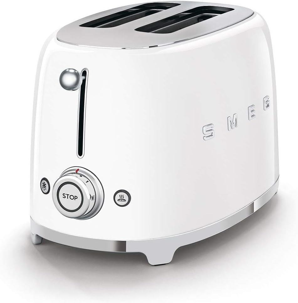 Smeg, 2x2 TSF01CREU - Tostapane, 2 scomparti per 2 fette, 6 livelli di doratura, funzione riscaldamento, funzione scongelamento e bagel, vassoio raccoglibriciole, 950W, Crema