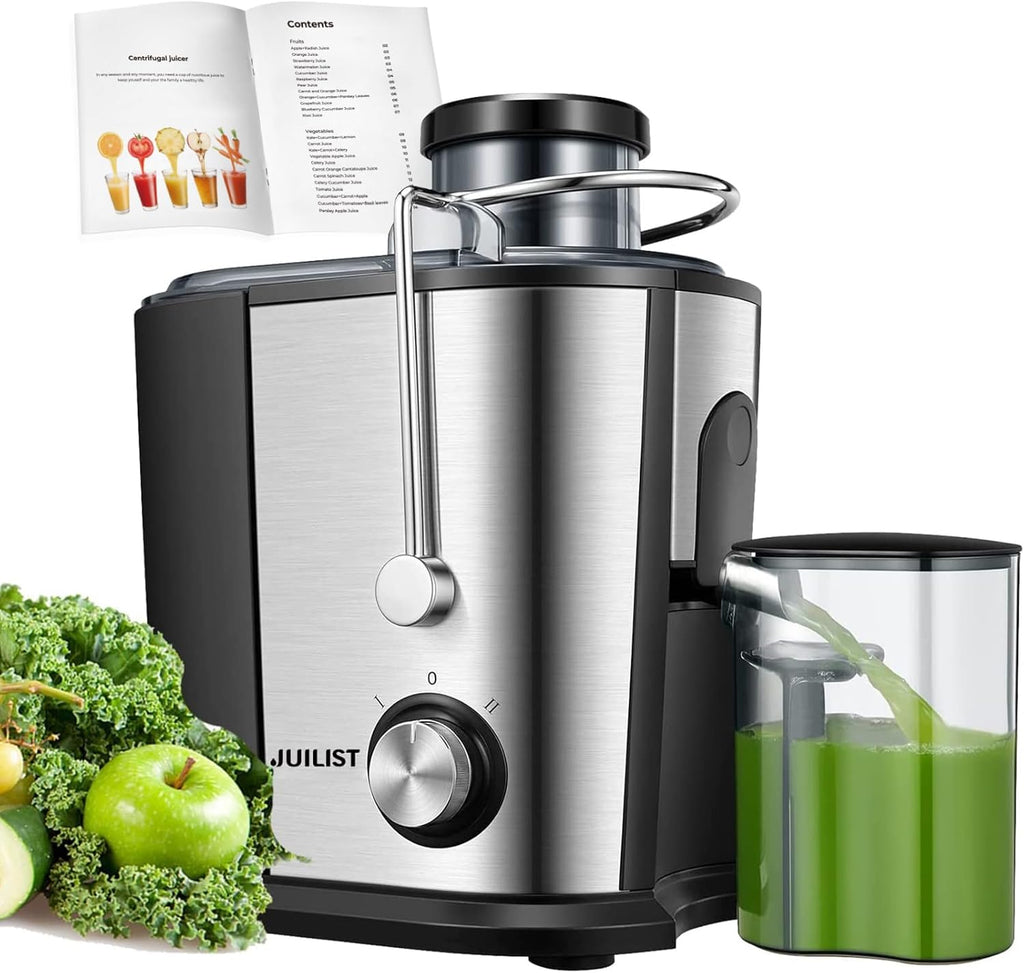 Juilist Entsafter Gemüse und Obst, 600W Juicer mit Groer Einfüllschacht (65 mm), 2 Geschwindigkeitsstufen, Anti-Tropf-System & Anti-Rutsch-Füe, Leicht zu bedienen und zu reinigen
