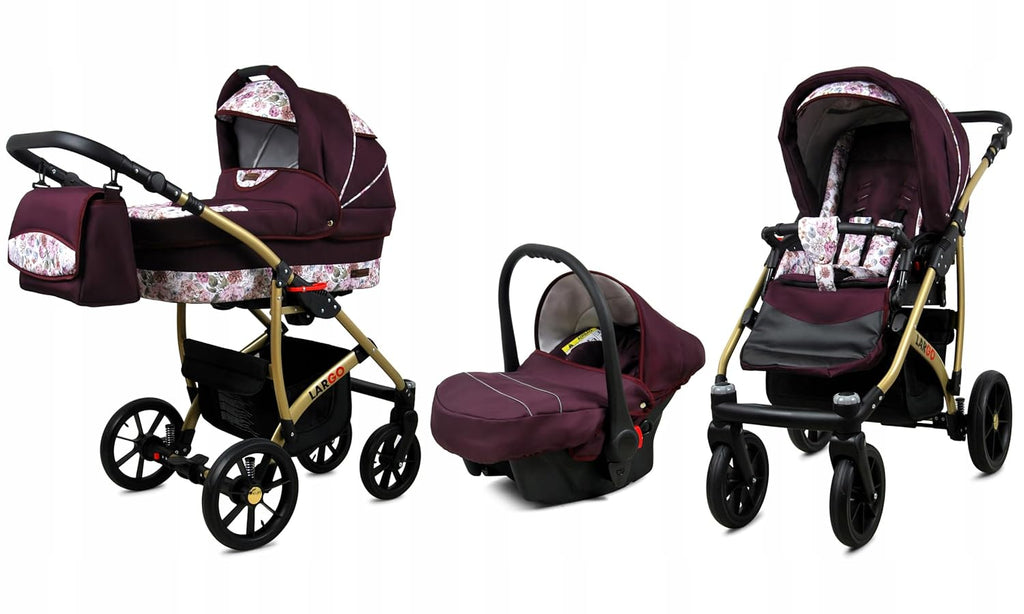 BabyLux Largo 2-in-1 Baby Kinderwagen Tief und Kinderwagen mit Zubehör Verstellbar und faltbar Aluminiumkonstruktion Wasserdicht Nicht abnehmbare Räder Brown Cream White Frame