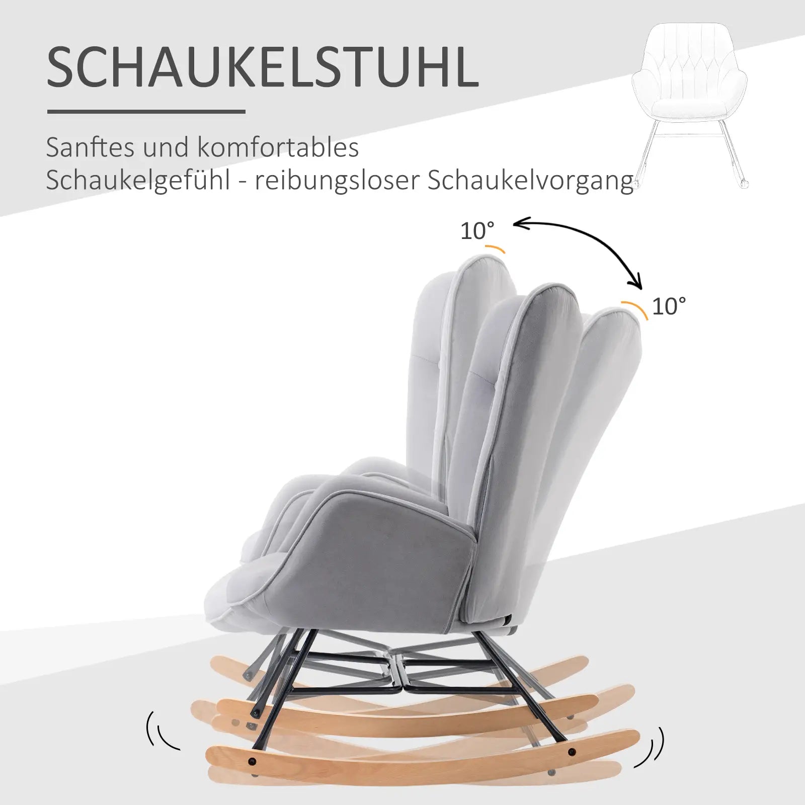 HOMCOM Sedia a Dondolo in Velluto con Schienale Alto Stile Scandinavo Grigio Chiaro
