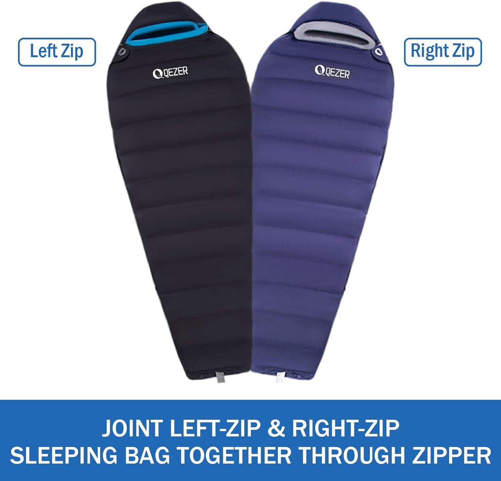 QEZER Daunenschlafsack Warmer Winter Schlafsack Outdoor -8°C bis -23°C 4 Jahreszeiten Mumienschlafsack für Erwachsener und Jugendliche Camping Outdoor und Indoor