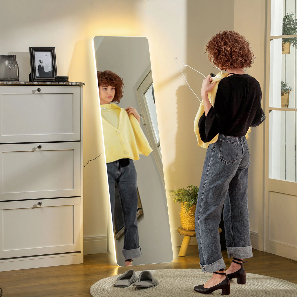 HOMCOM Specchio a figura intera da terra con luci LED dimmerabili a sfioramento, 3 temperature di colore