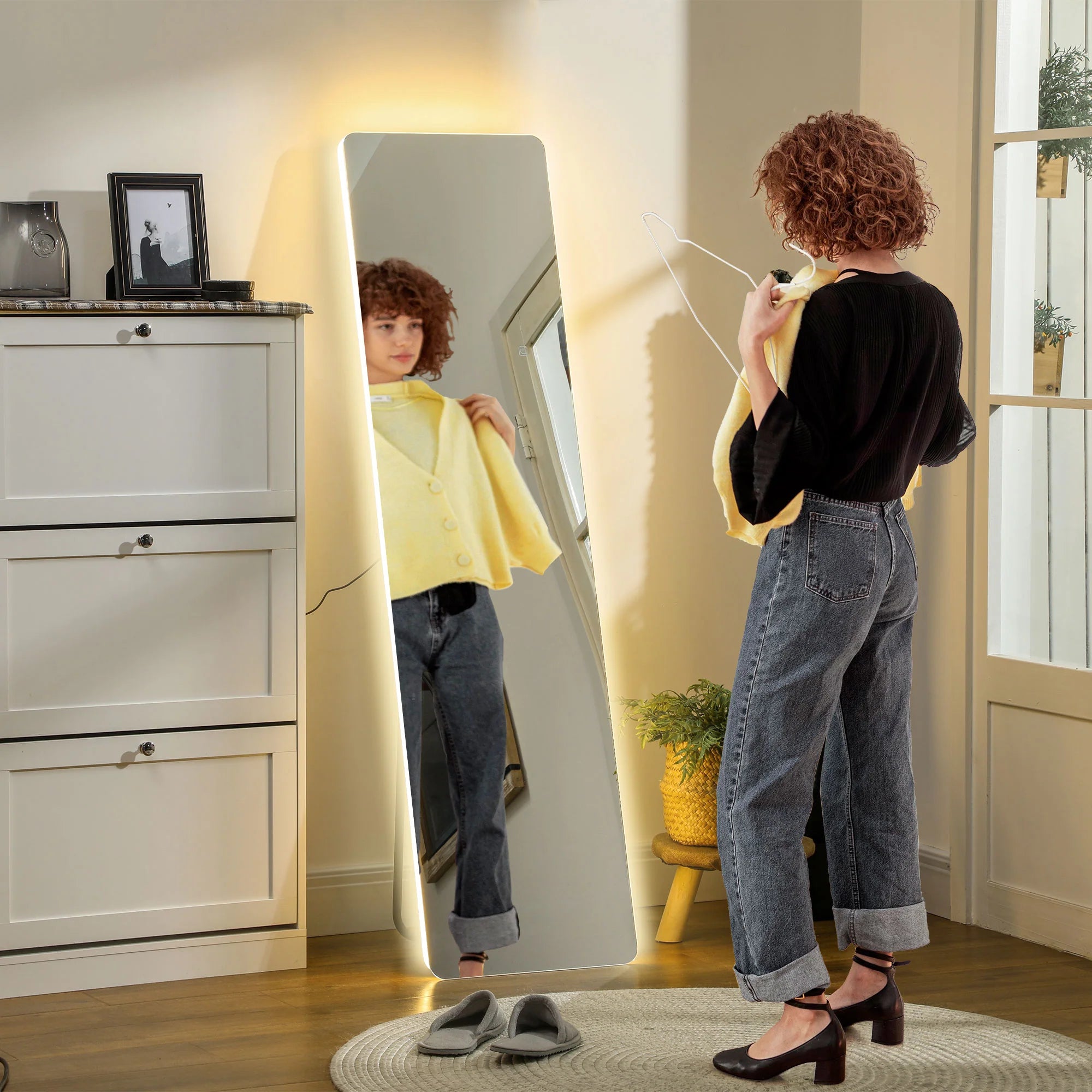 HOMCOM Specchio a figura intera da terra con luci LED dimmerabili a sfioramento, 3 temperature di colore