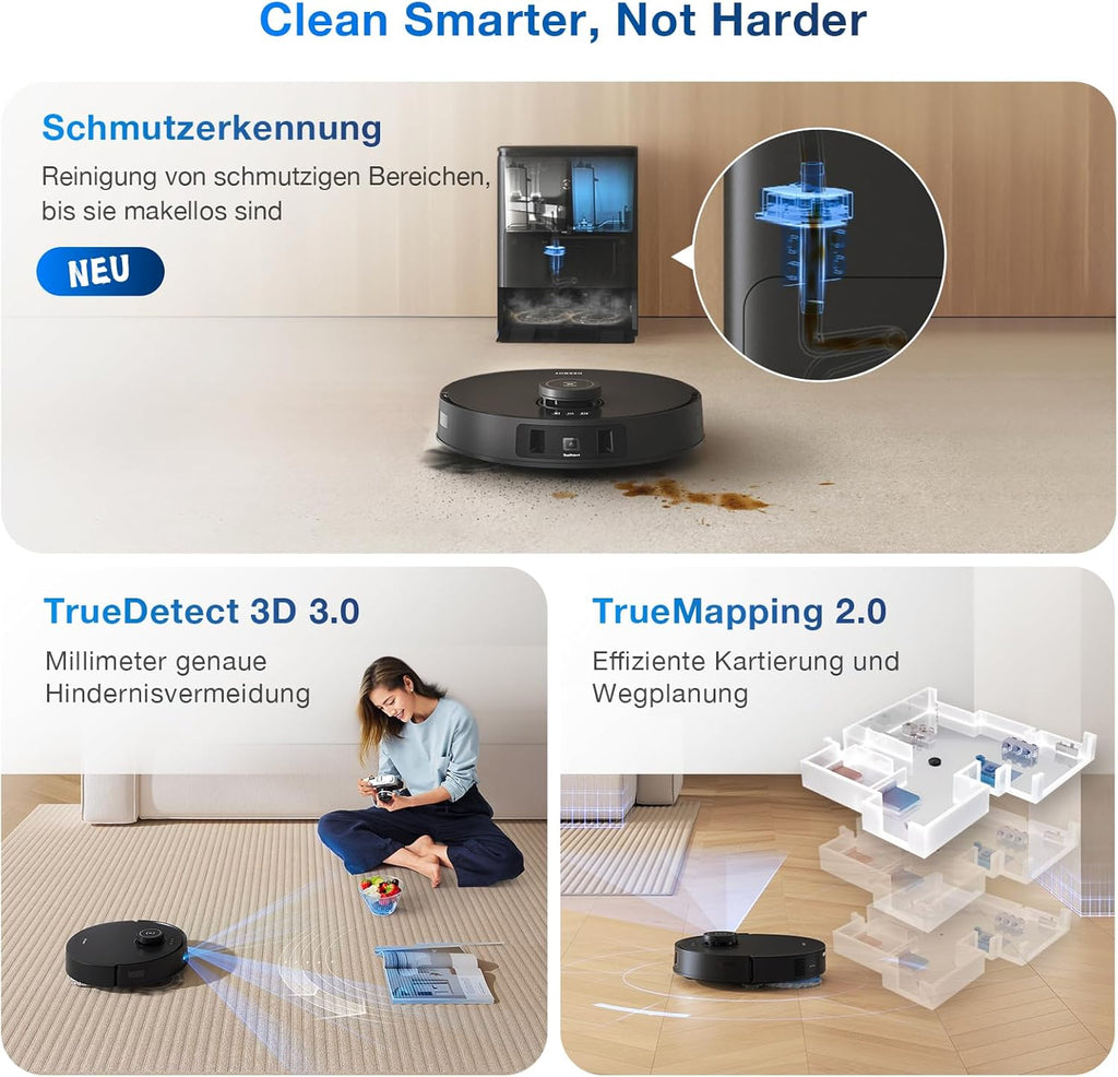 ECOVACS DEEBOT T30S Combo Robot aspirapolvere con funzione di lavaggio e aspirapolvere portatile a batteria, stazione di pulizia tutto in uno, 11000Pa, tecnologia ZeroTangle, pulizia dei bordi TruEdge, lavaggio del mop con acqua calda