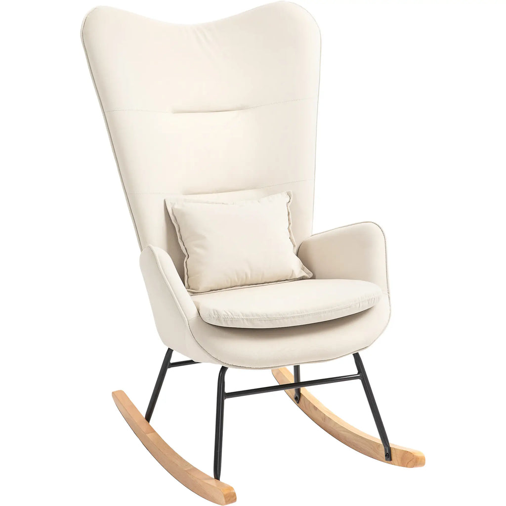 HOMCOM Sedia a Dondolo con Cuscino Lombare e Strisce in Feltro, Bianco Crema