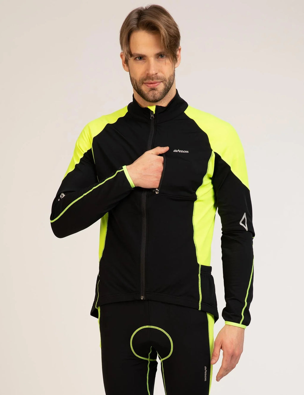 Herren Thermo Fahrradtrikot Pro-T Schwarz-Neon Setprodukt