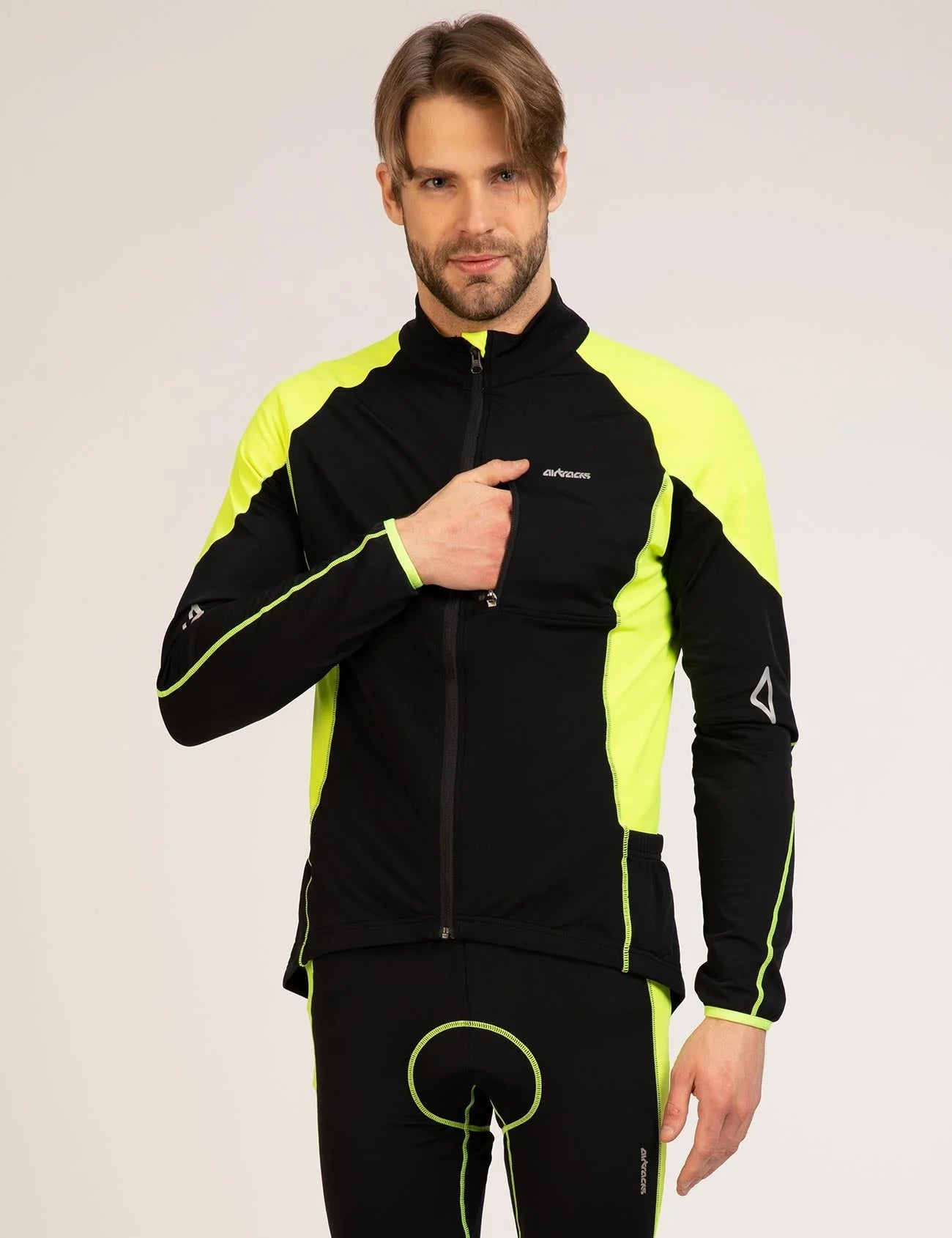 Herren Thermo Fahrradtrikot Pro-T Schwarz-Neon Setprodukt