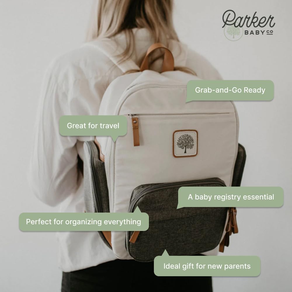 Parker Baby Diaper Backpack - Full Zip Diaper Bag with Insulated Pockets