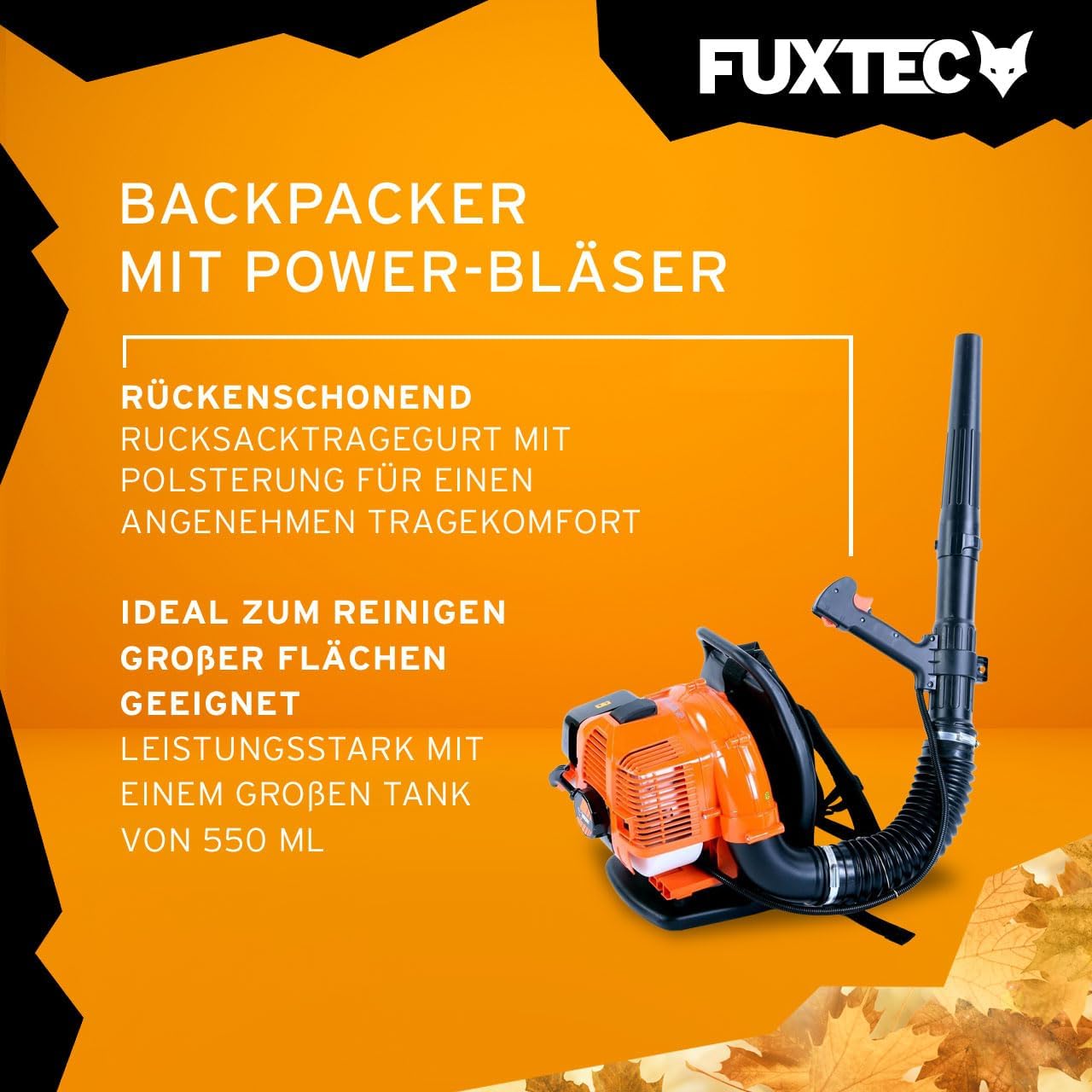 FUXTEC Soffiatore a benzina a zaino FX-LB133T – oltre 300 km/h – comodo per la schiena e portatile per grandi superfici – soffiatore a zaino, soffiatore a 2 tempi