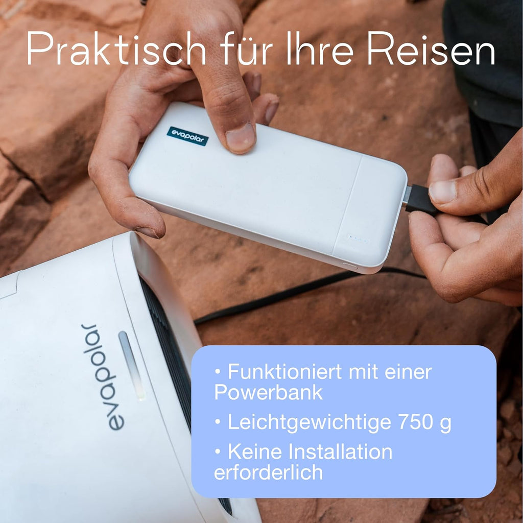 Evapolar evaCHILL Raffrescatore evaporativo & umidificatore – Silenzioso e portatile – Rinfrescatore per casa, ufficio, campeggio, viaggi – Connessione USB e luce notturna LED integrata – Grigio