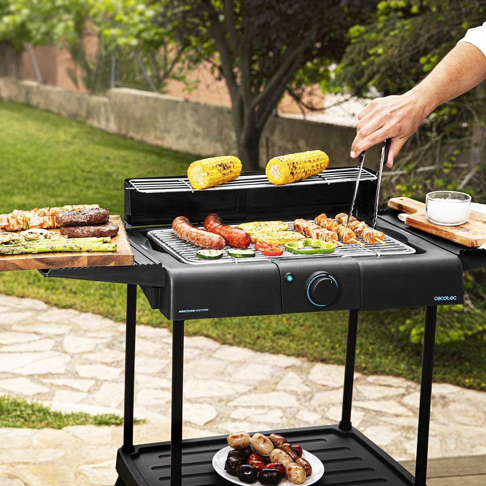 Cecotec Elektrischer Grill Perfect Country 2000 EasyMove. 2000 W, Mix- und Antihaft-Oberfläche, klappbarer Deckel, einstellbares Thermostat, Fettauffangschale, Stahlbeine und Räder