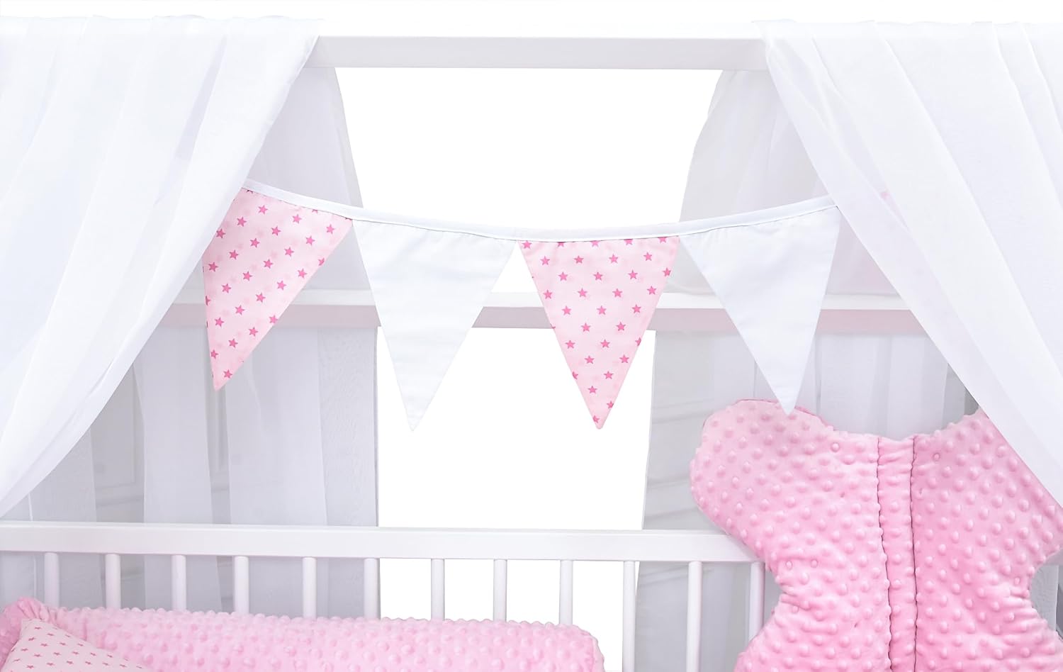 Baby Delux Lettino per Bambini Set Completo Casetta 60x120 cm Bianco con Cassetto Sponda Paracolpi Materasso Biancheria da Letto Set Decorativo (Stelle del Principe)