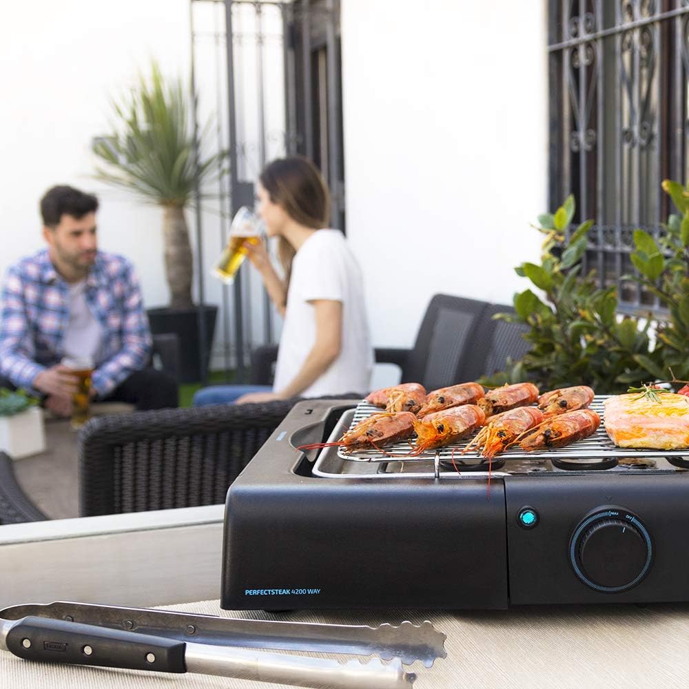 Cecotec Elektrischer Grill Perfect Country 2000 EasyMove. 2000 W, Mix- und Antihaft-Oberfläche, klappbarer Deckel, einstellbares Thermostat, Fettauffangschale, Stahlbeine und Räder