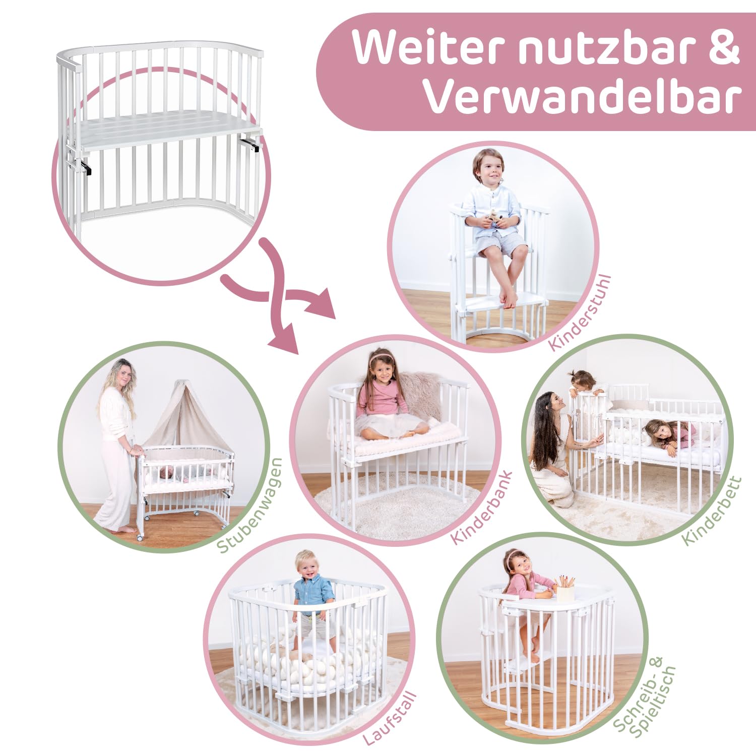 babybay Original Lettino da affiancare in massello di faggio / compatto e trasformabile / Lettino per bambini regolabile in altezza senza livelli preimpostati ed ecologico / Lettino evolutivo (laccato bianco) / inclusa Matratze