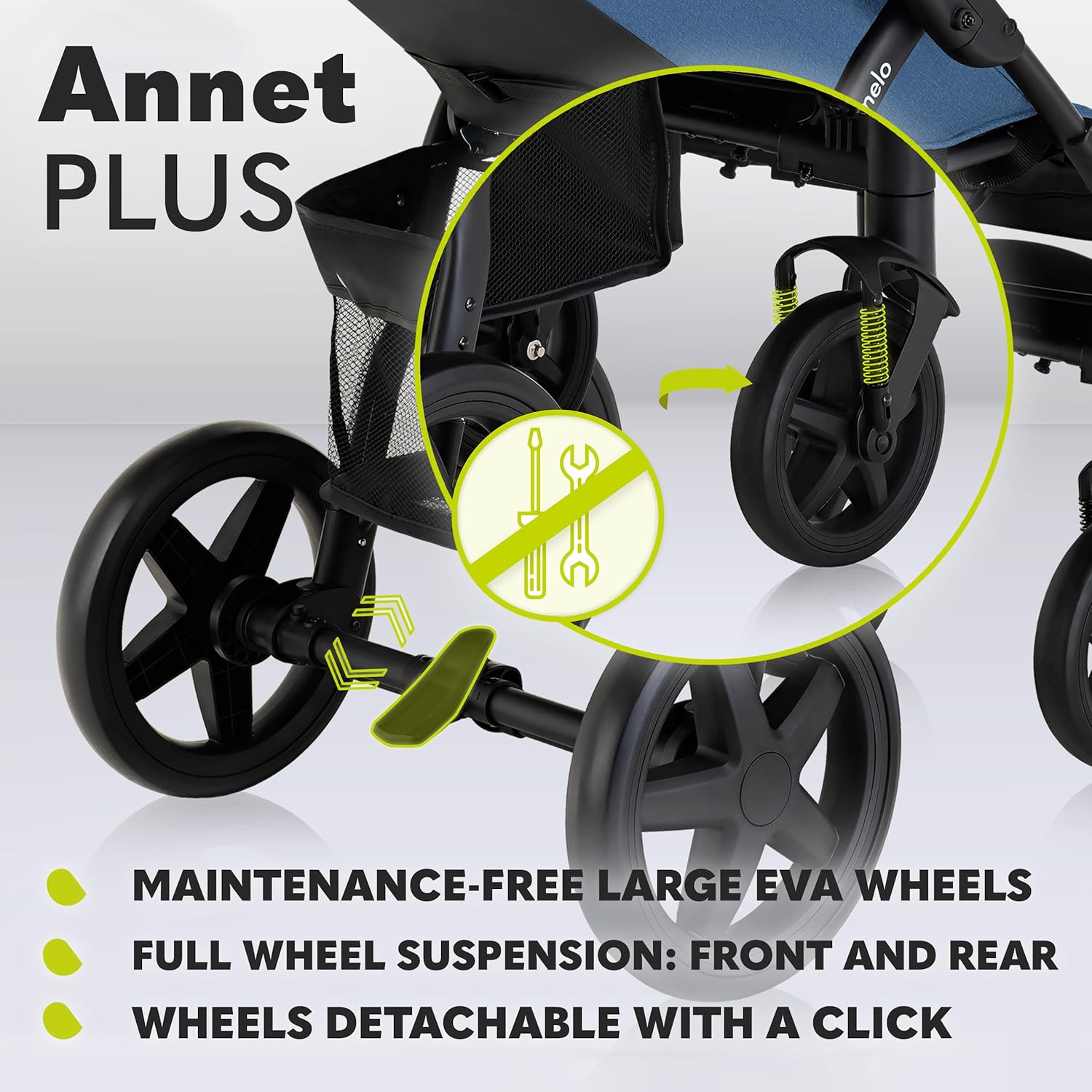 LIONELO Annet Tour Kinderwagen bis 22 kg, verstellbarer Griff, zusammenklappbar, verstellbare Rückenlehne bis zur Liegeposition, wartungsfreie Räder, XXL-Verdeck, 5-Punkt-Gurt, Einkaufskorb