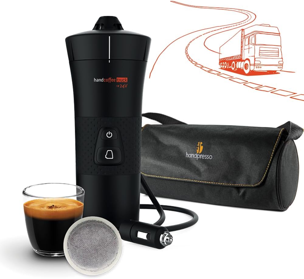 Handpresso Lkw Kaffeemaschine 24V Handcoffee Truck Set 21012 - Pack 24V Kaffeemaschine Lkv mit Tasse une Tasche | Senseo Pads-Kaffeemaschine für Lkw 24 volt | 24V Reise Kaffeemaschine pads für Lkw
