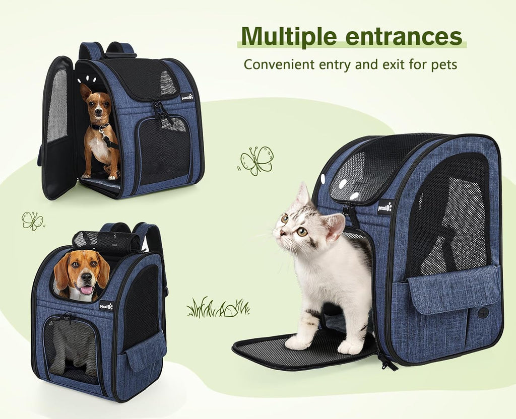 pecute Haustier Rucksack mit Netzfenster, Tragbare und Faltbare Katzentasche, Atmungsaktive und Leichte Hundetasche, Wasserdichtes Oxford-Tuch mit Viel Platz, Multifunktionales Rutschfestes Grau XL