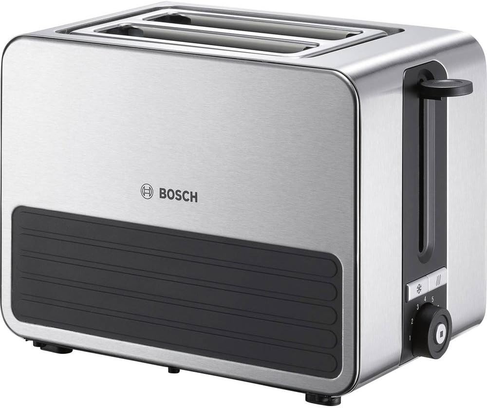 Bosch TAT7S25 Kompakt-Toaster, Auftau/Aufknusperfunktion, 1050 W, Edelstahl/schwarz & WMF Lono Sandwich Maker, für 2 Standard- oder XXL-Toasts, 2-stufige Höhenanpassung, edelstahl matt