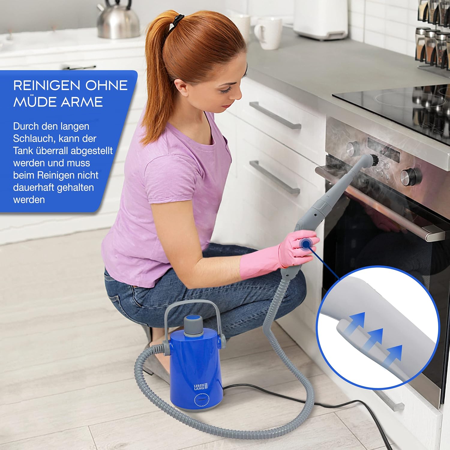 LEBENLANG Pulitore a vapore elettrico portatile, 1000W e 300ml, con 10 accessori | Pulitore a vapore portatile, pulitore a vapore per auto, fughe, per bagno, piastrelle e fughe, dispositivi, tappezzeria