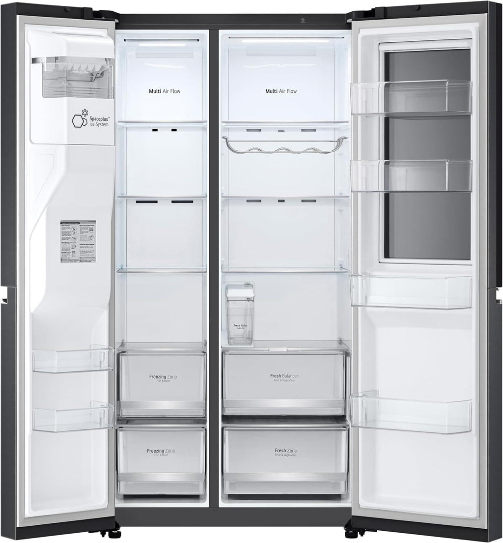 LG GSGV81PYLL Frigorifero Side by Side, Classe E, 635 L, Instaview, Frigorifero con congelatore, Dispenser ghiaccio, ghiaccio tritato, acqua, Total NoFrost, Smart Inverter Compressor, Wi-Fi