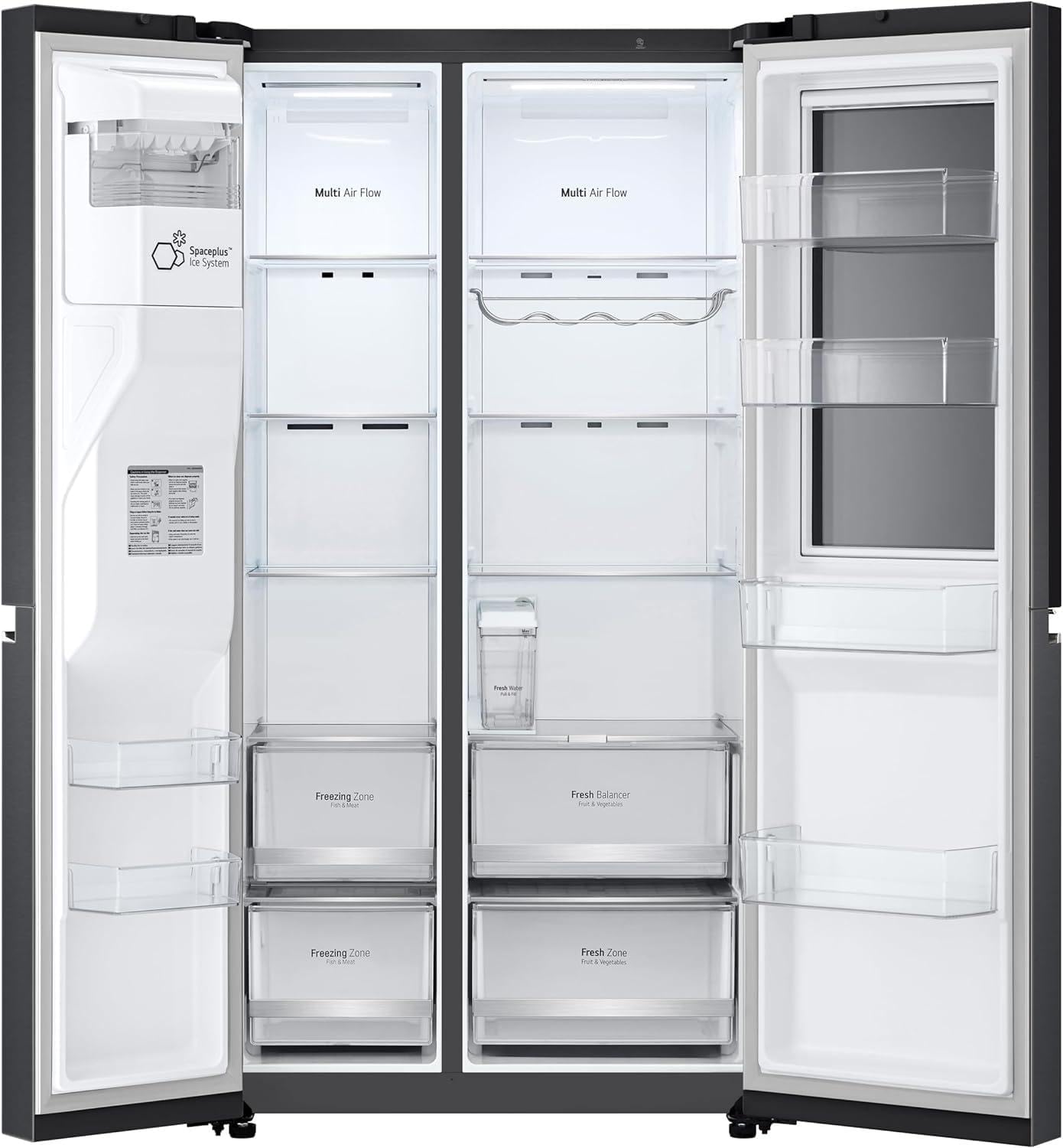 LG GSGV81PYLL Frigorifero Side by Side, Classe E, 635 L, Instaview, Frigorifero con congelatore, Dispenser ghiaccio, ghiaccio tritato, acqua, Total NoFrost, Smart Inverter Compressor, Wi-Fi