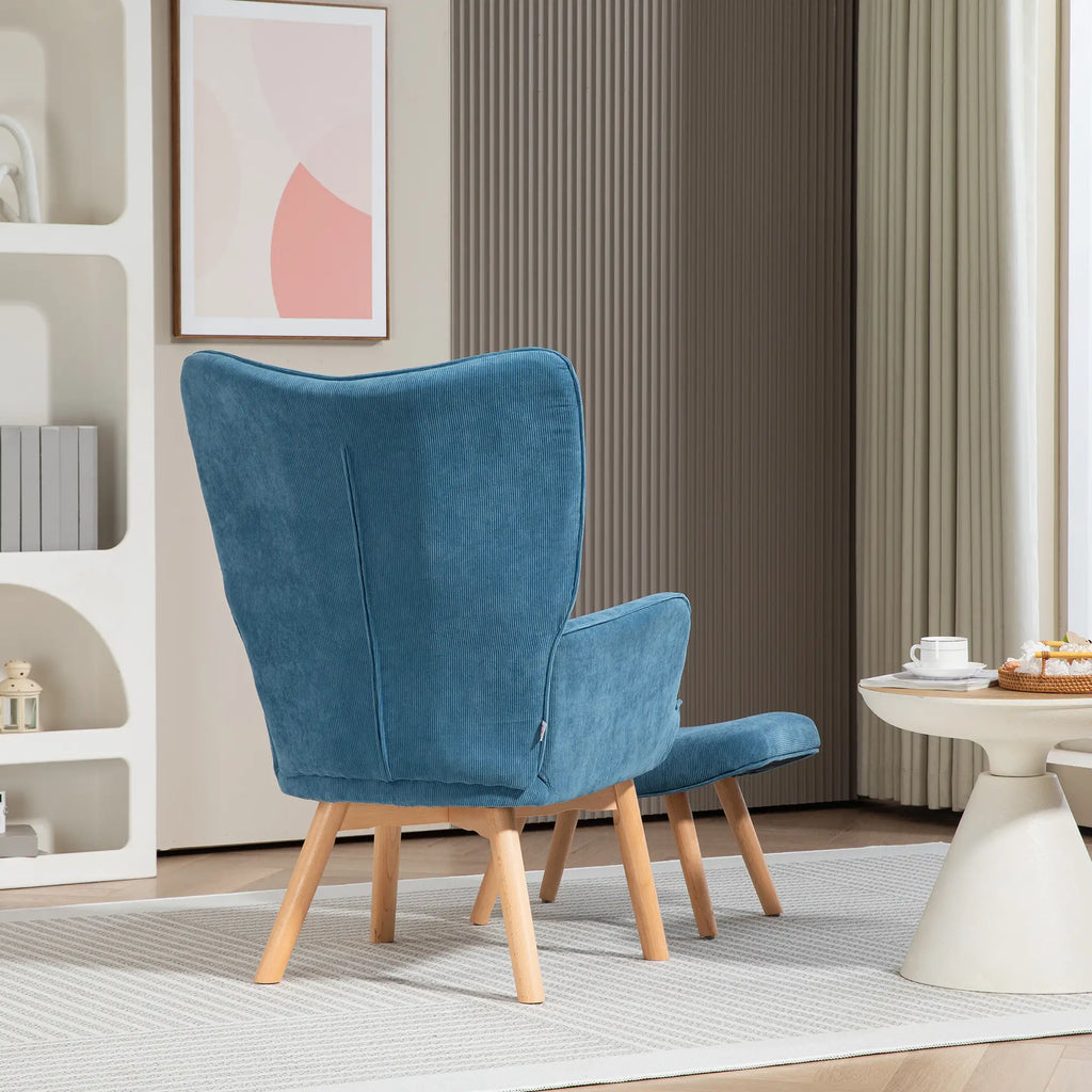Poltrona relax HOMCOM con poggiapiedi design accattivante gambe in alto velluto a coste blu
