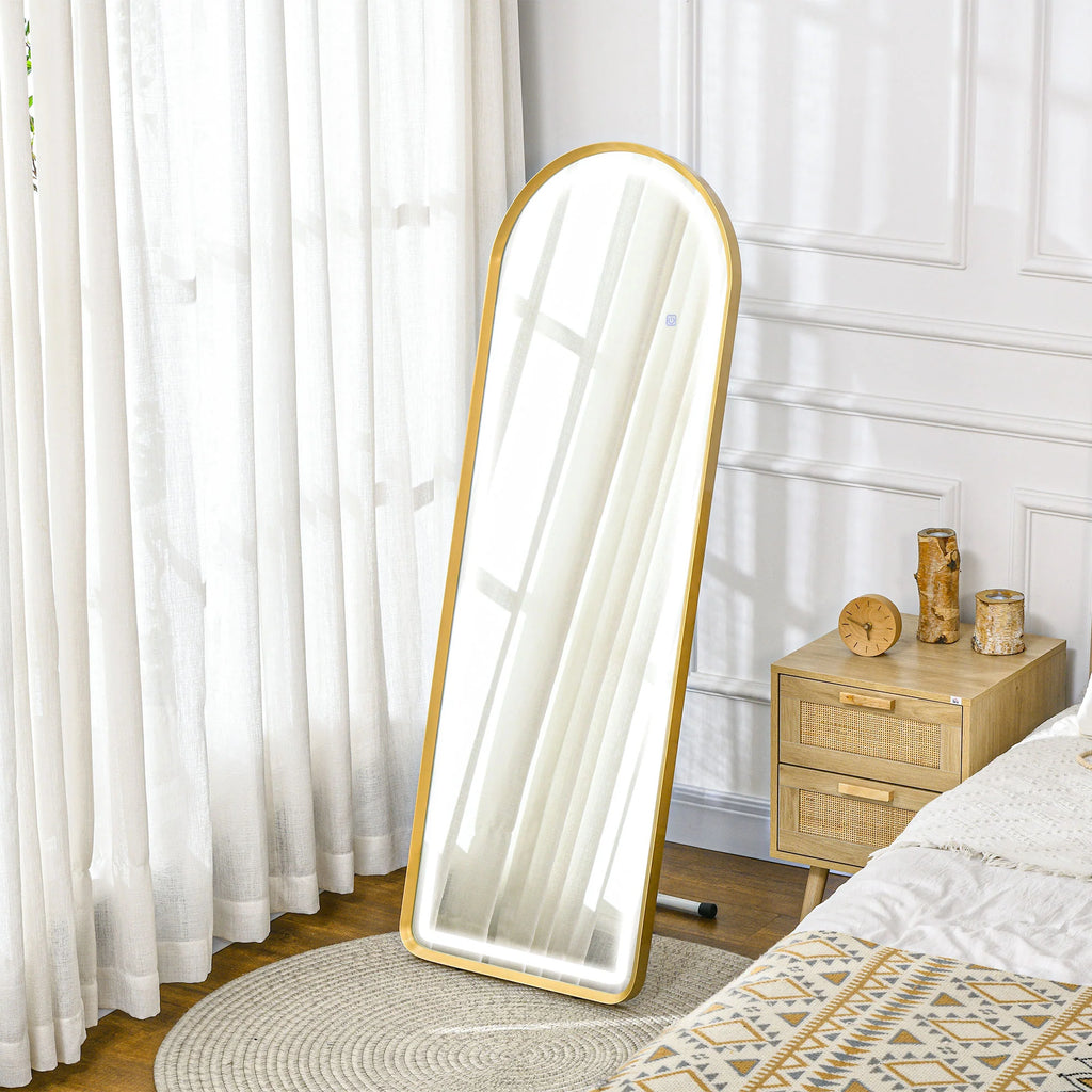 HOMCOM Standspiegel LED Touch dimmbar 3-in-1 Aluminium Gold