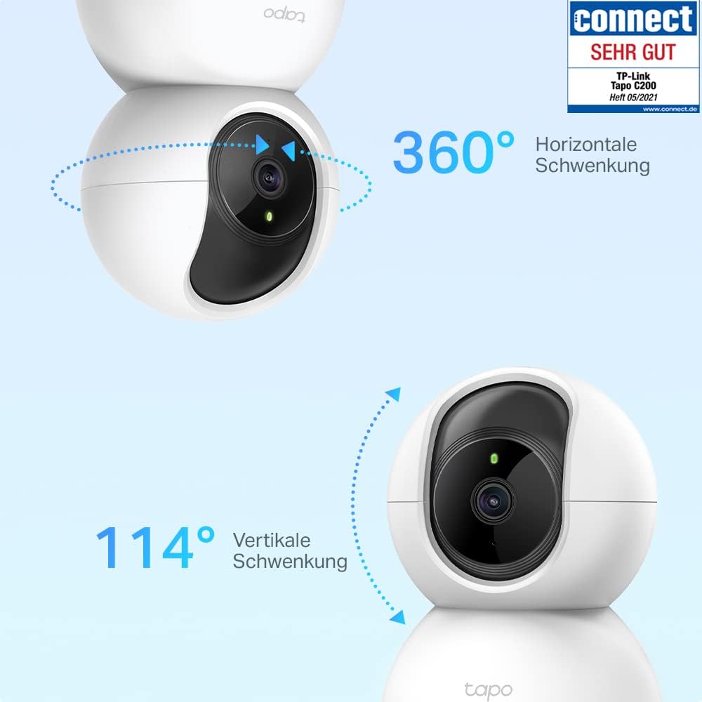 Tapo TP-Link C200P2 360° berwachungskamera für den Innenbereich, 1080P, Nachtsicht, Bewegungserkennung, Zwei-Wege-Audio, kompatibel mit Alexa&Google Assistant, für Babys/Haustiere, 2 stück C200