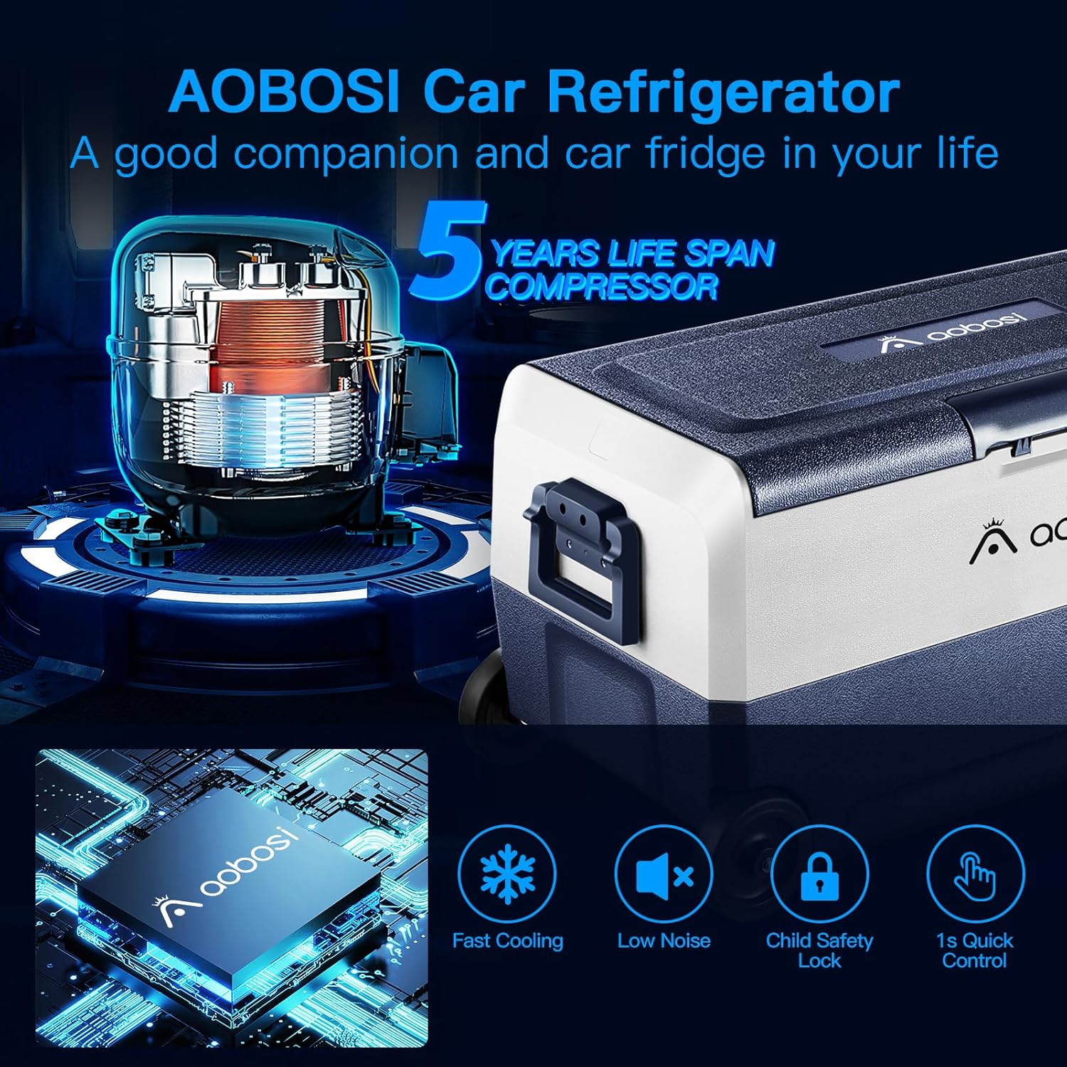 AAOBOSI Frigo Box a Compressore 36 L, Frigo Portatile per Auto con Controllo App WiFi, 12/24 V e 100-240 V, fino a -20 °C per Auto, Camion, Barca, Camper, Campeggio, Doppia Zona